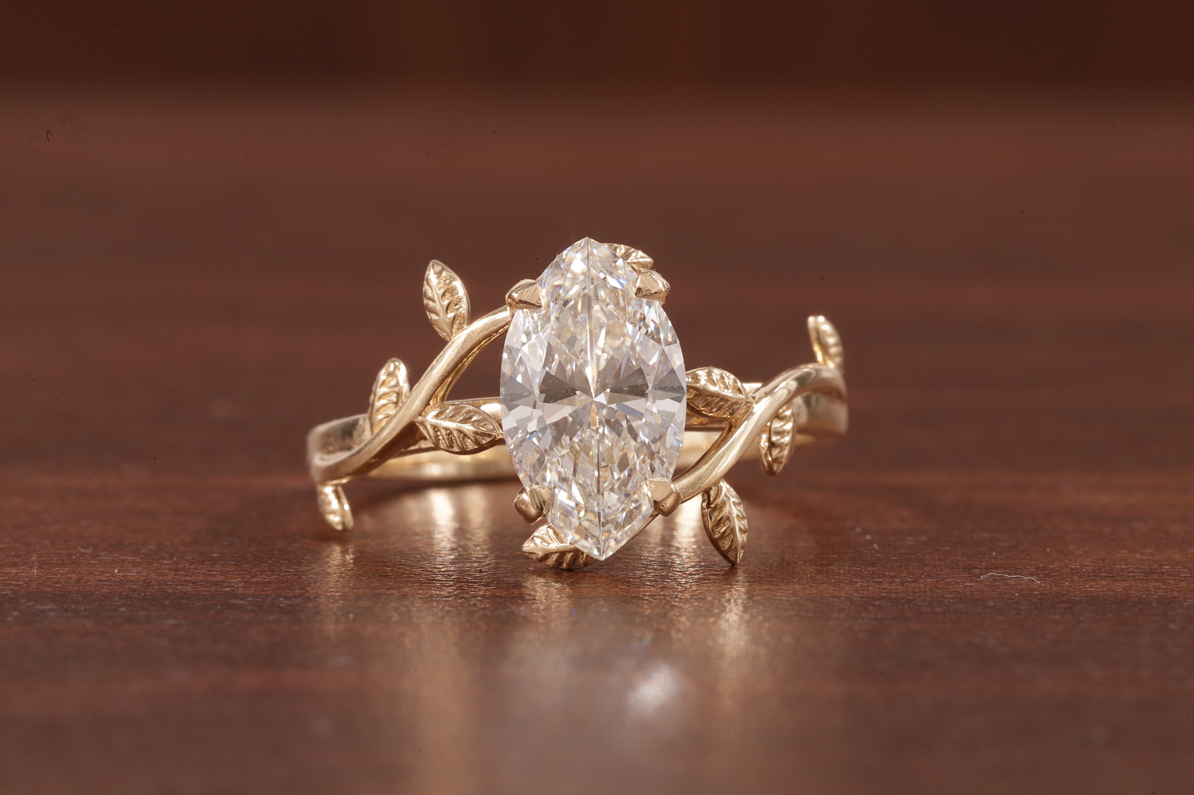 14K Yellow Gold Art Deco|1.5ct Solid Gold Marquise Cut Moissanite Engagement Ring