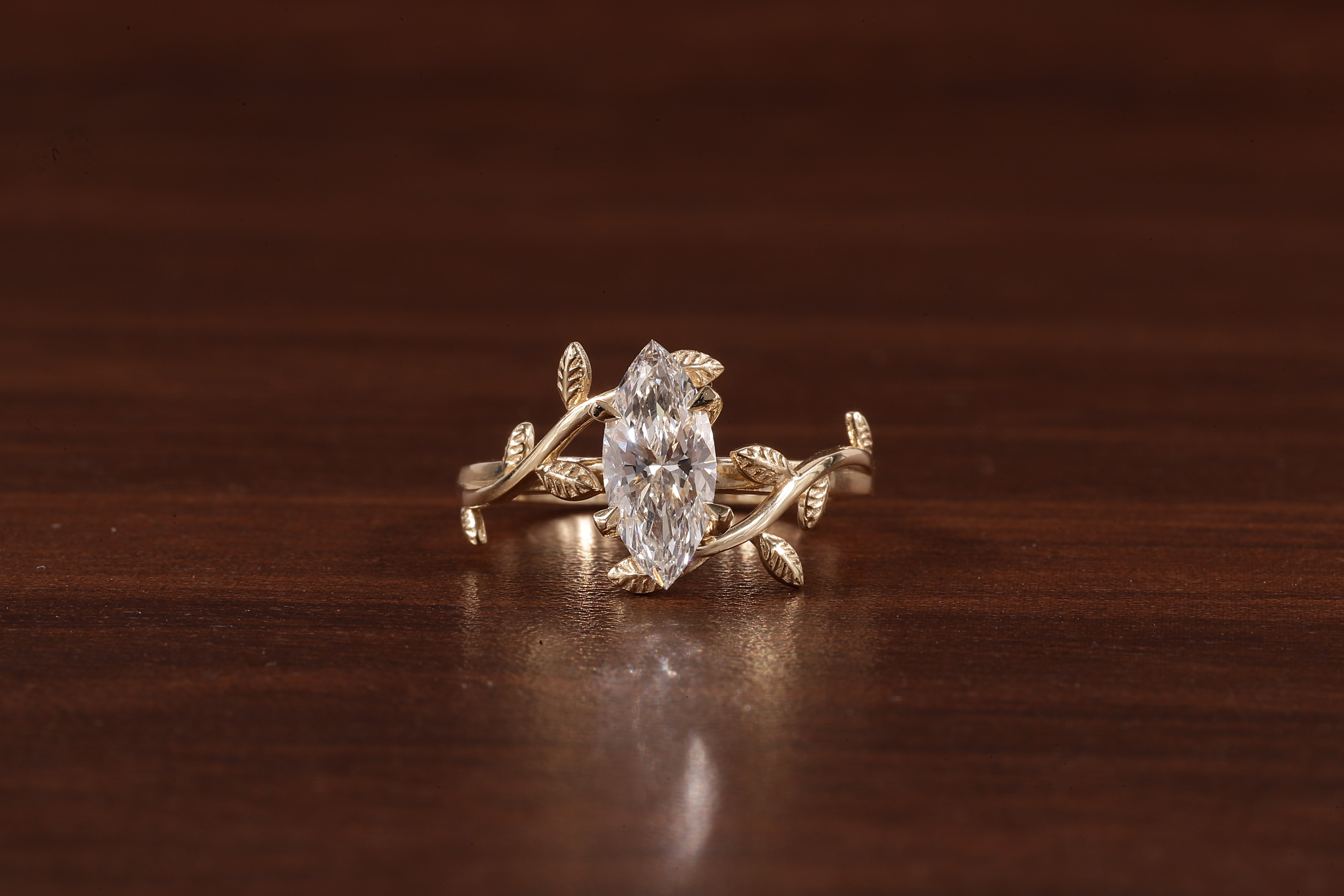 1 CT Marquise Nature Inspired Engagement Ring in Marquise Cut Lab Grown Diamond