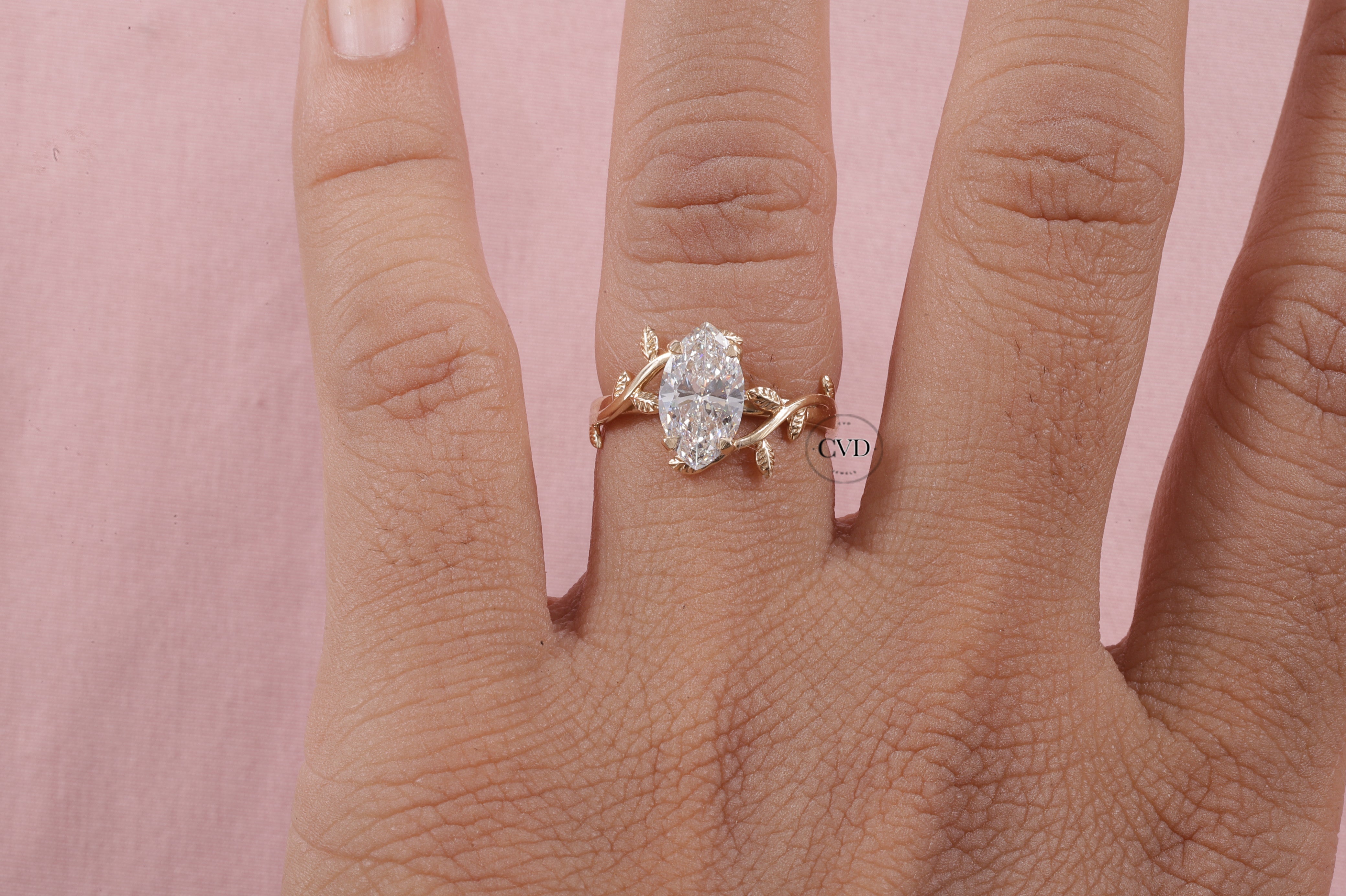 Nature Inspired Marquise Shape Moissanite Leaf Engagement Ring Set