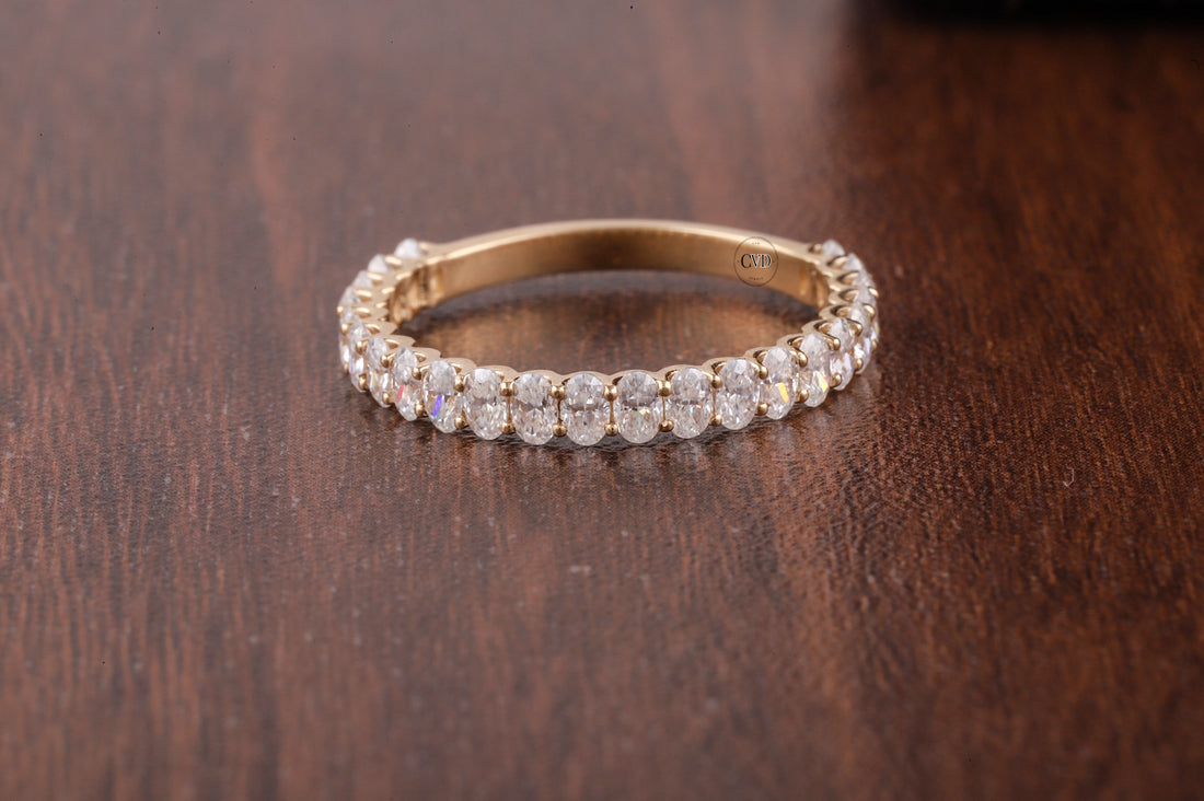 Oval Cut Moissanite Half Eternity Band