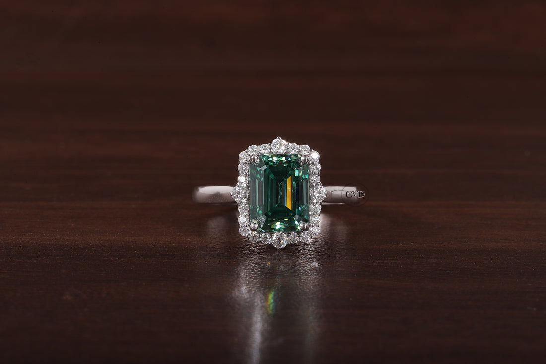 Solid 14K Gold Green Emerald Ring 2.5CT Moissanite Emerald| CVD Jewels