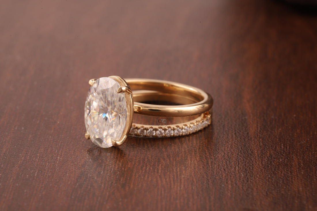 Oval Lab Grown Engagement Ring Set, 1 CT Delicate Oval Solitaire Ring, tulip Setting