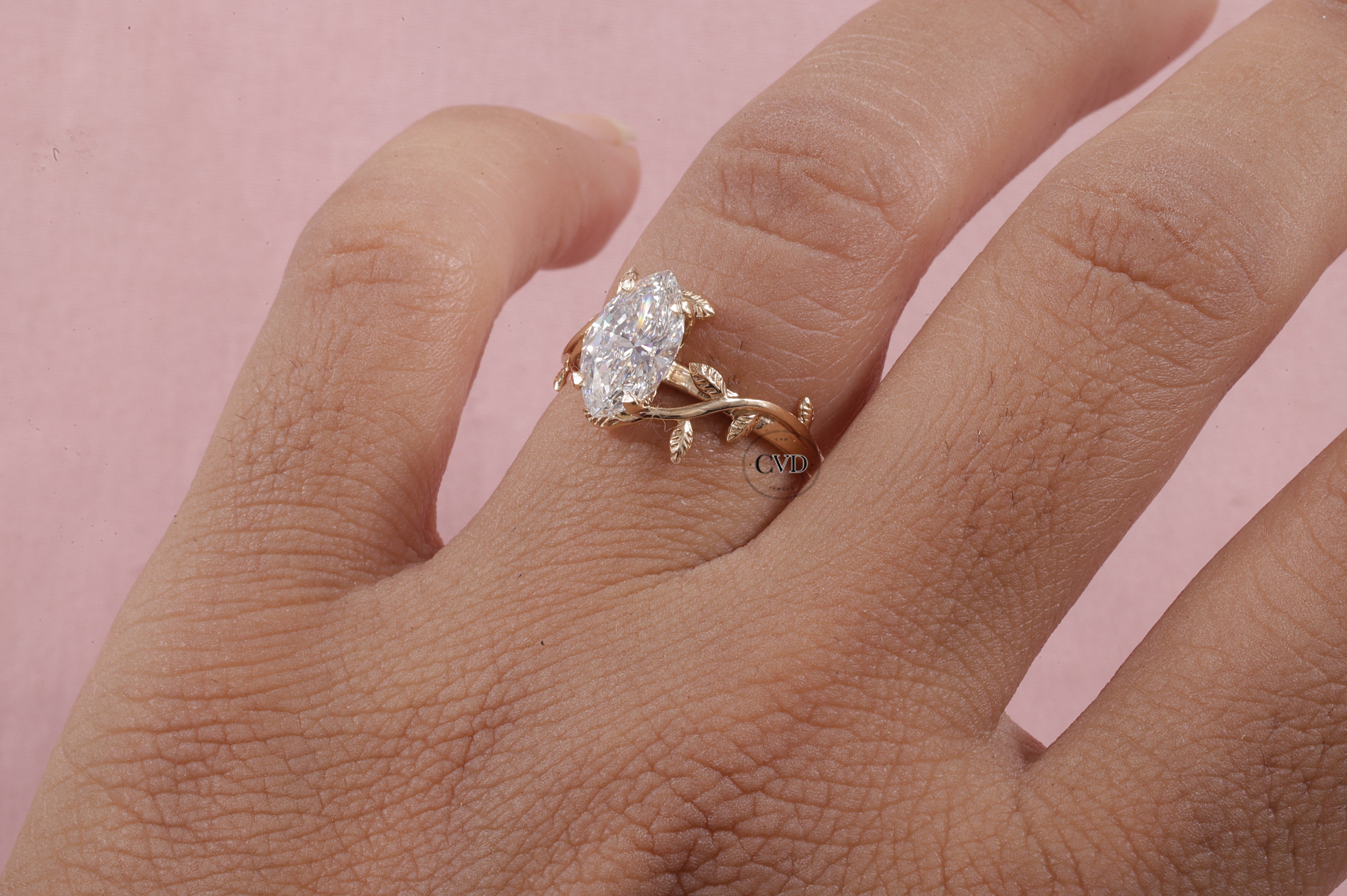 Nature Inspired Marquise Shape Moissanite Leaf Engagement Ring Set