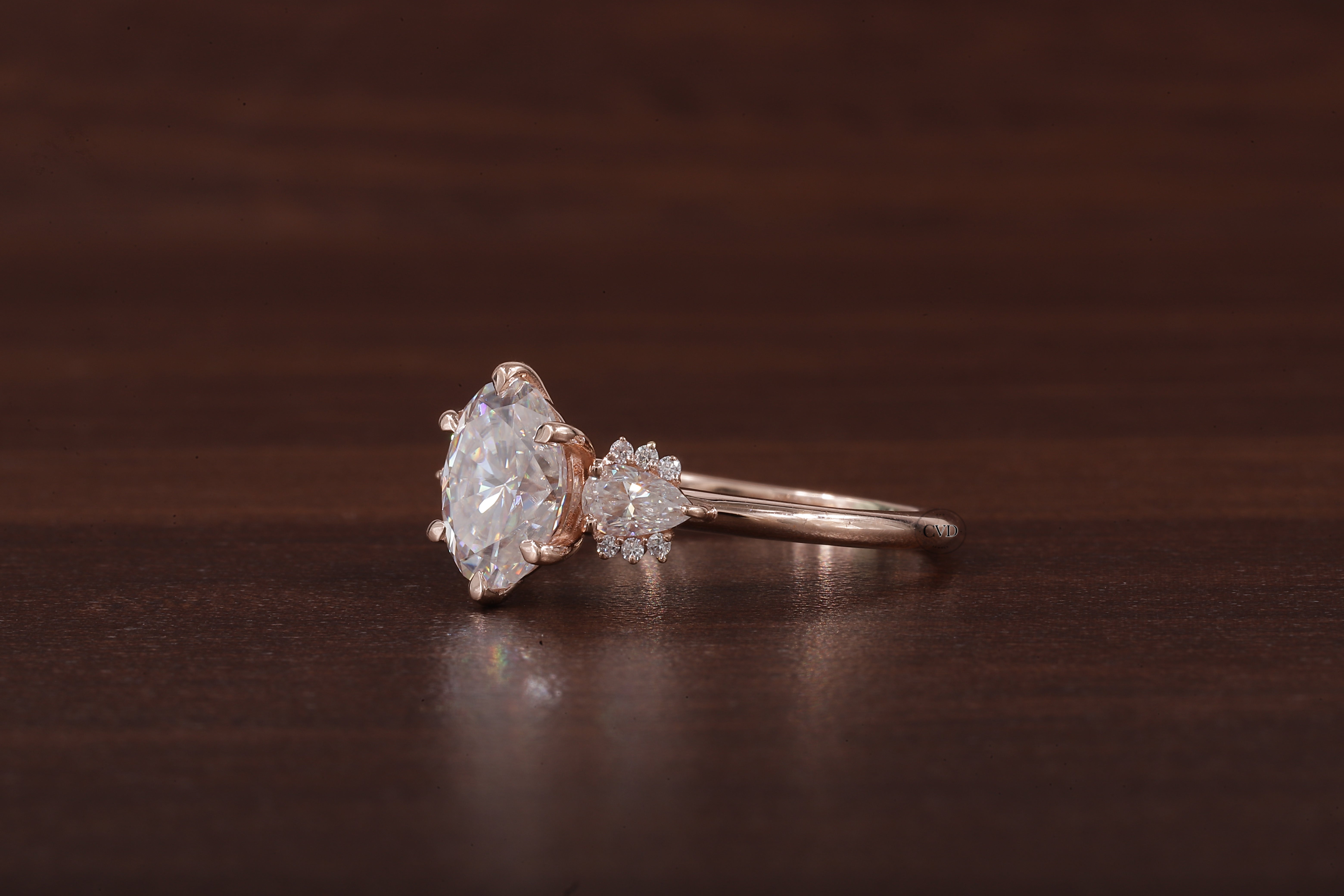 2ct Oval Cut Moissanite Engagement Ring, Oval Moissanite with side Pear Ring