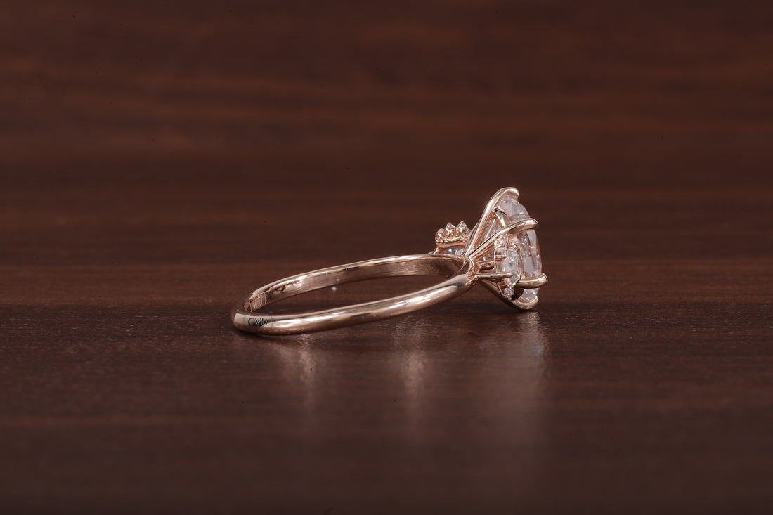 2ct Oval Cut Moissanite Engagement Ring, Oval Moissanite with side Pear Ring