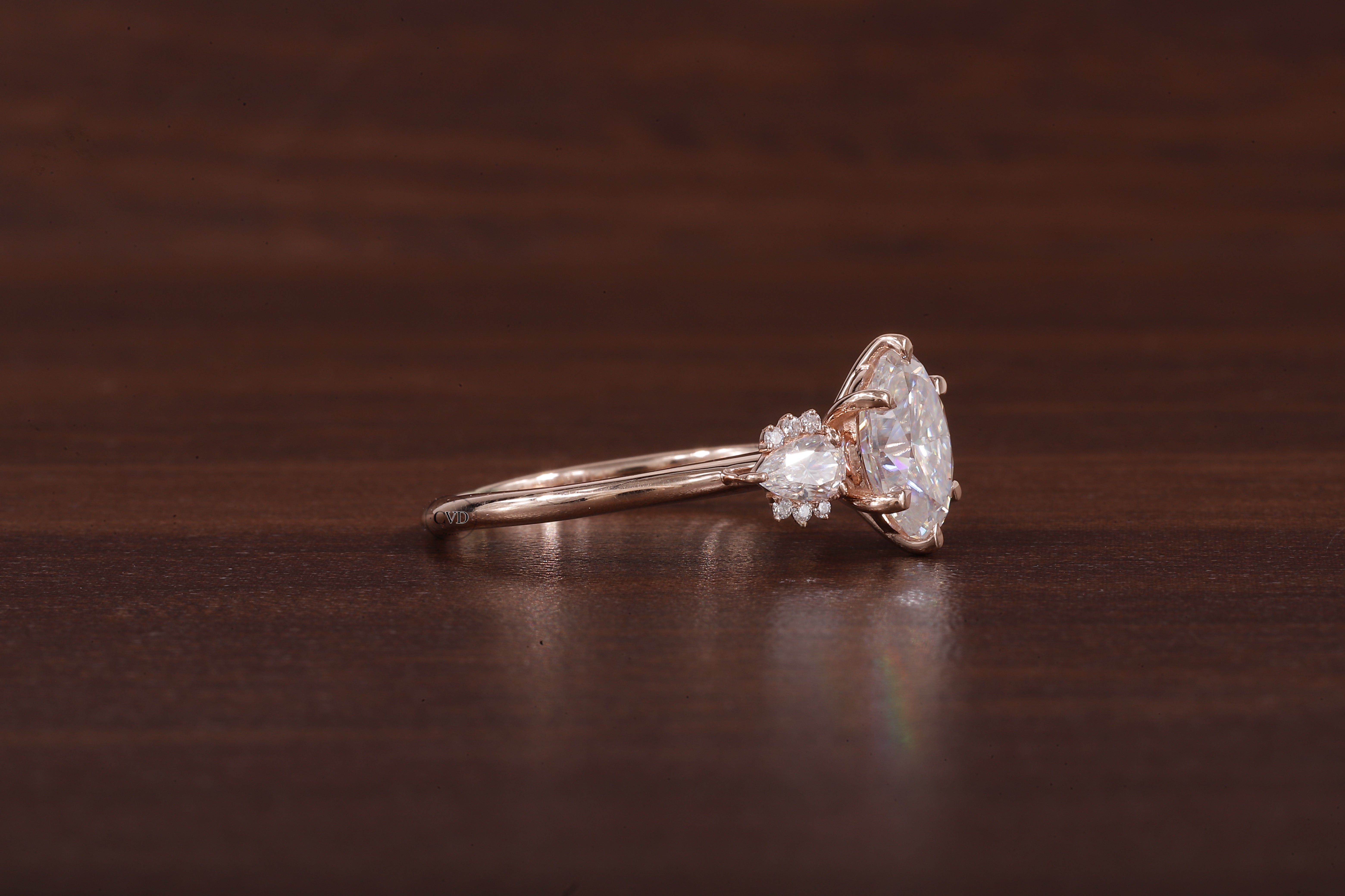 2ct Oval Cut Moissanite Engagement Ring, Oval Moissanite with side Pear Ring