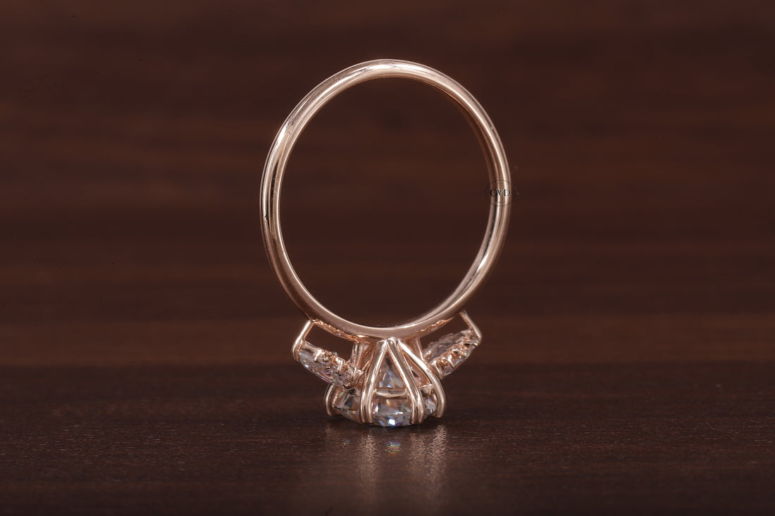 2ct Oval Cut Moissanite Engagement Ring, Oval Moissanite with side Pear Ring
