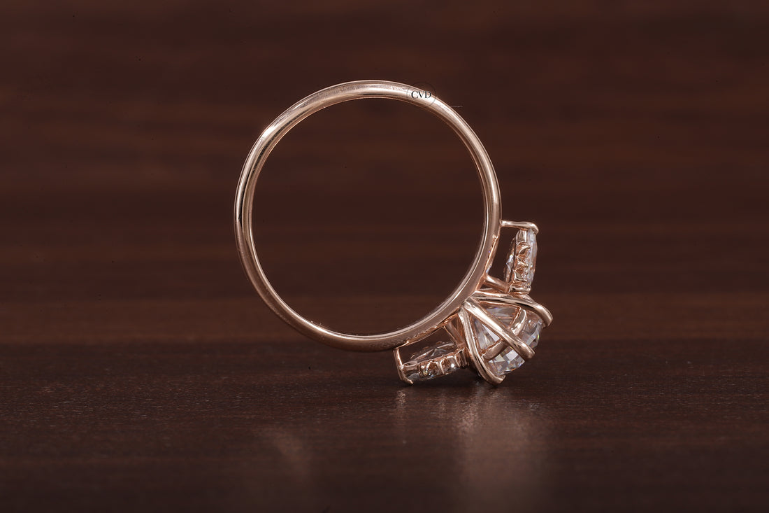 2ct Oval Cut Moissanite Engagement Ring, Oval Moissanite with side Pear Ring