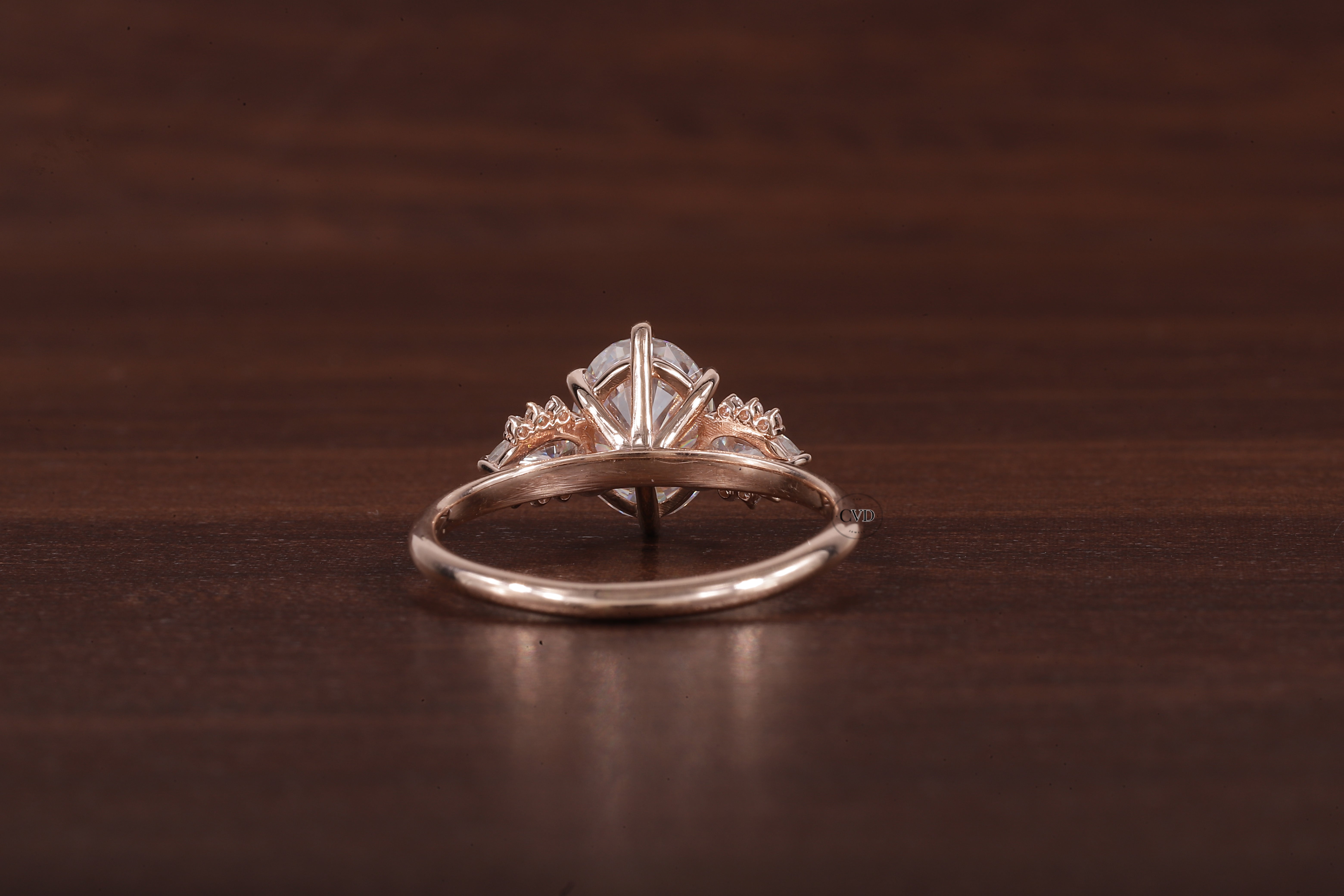 2ct Oval Cut Moissanite Engagement Ring, Oval Moissanite with side Pear Ring