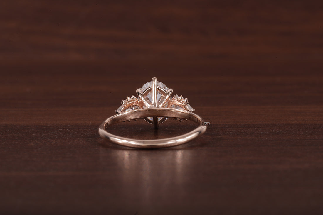 2ct Oval Cut Moissanite Engagement Ring, Oval Moissanite with side Pear Ring