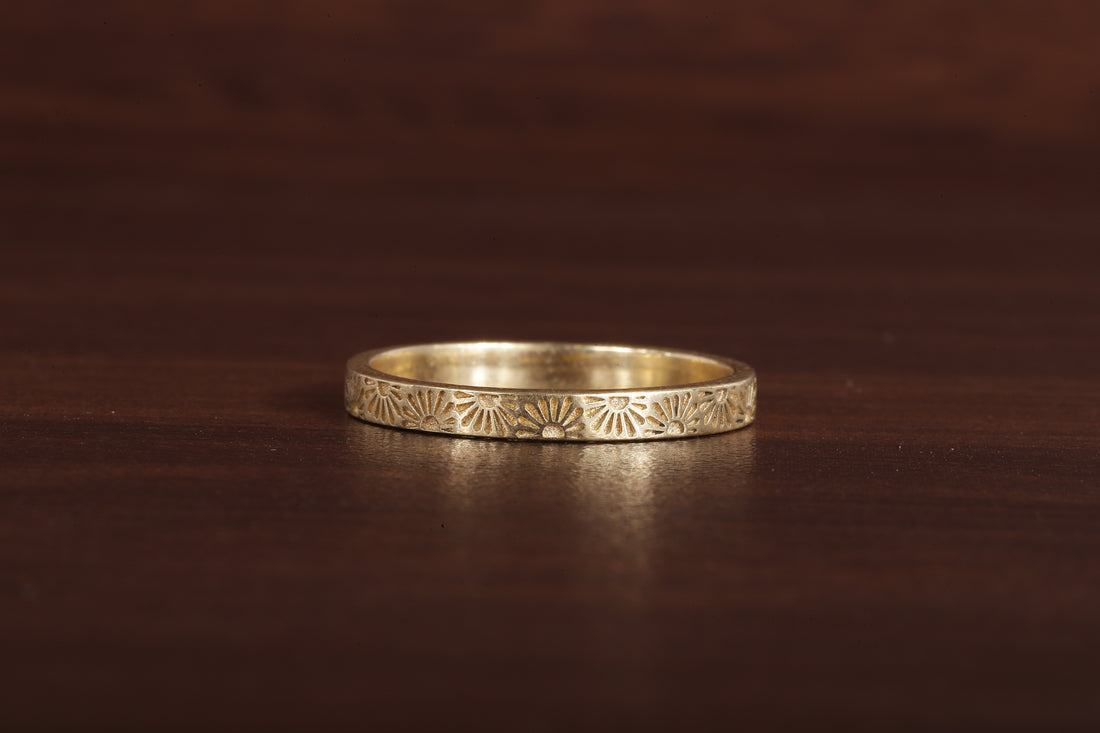 14k Gold His Hers Sun Band, Solid Gold Wedding Band