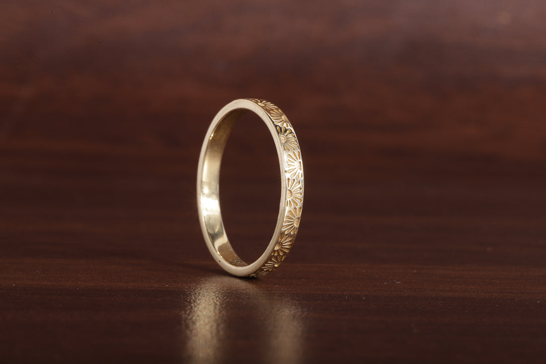 14k Gold His Hers Sun Band, Solid Gold Wedding Band