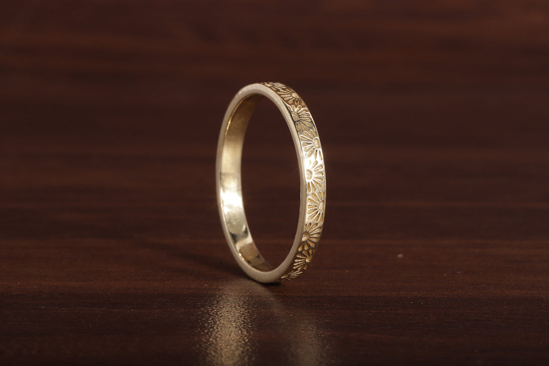 14k Gold His Hers Sun Band, Solid Gold Wedding Band