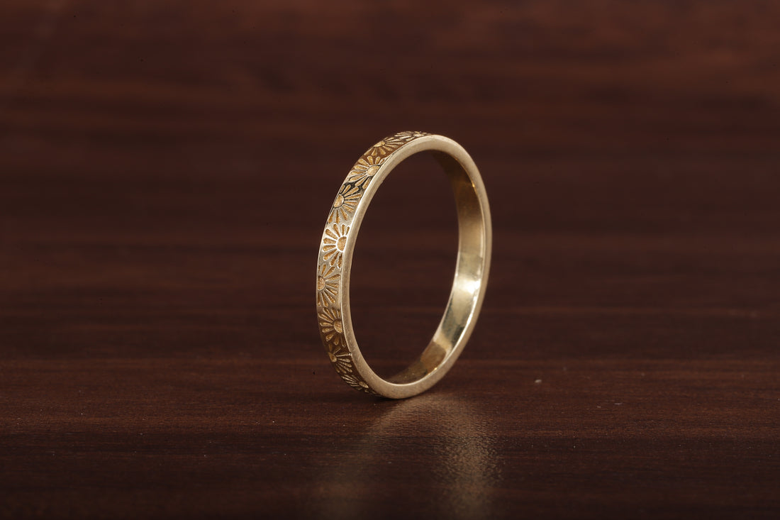 14k Gold His Hers Sun Band, Solid Gold Wedding Band
