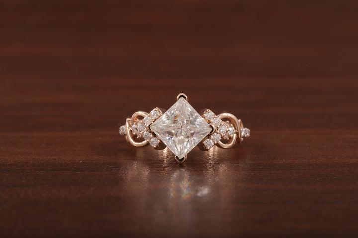 Princess cut Moissanite engagement ring |dainty diamond bridal ring Twist ring