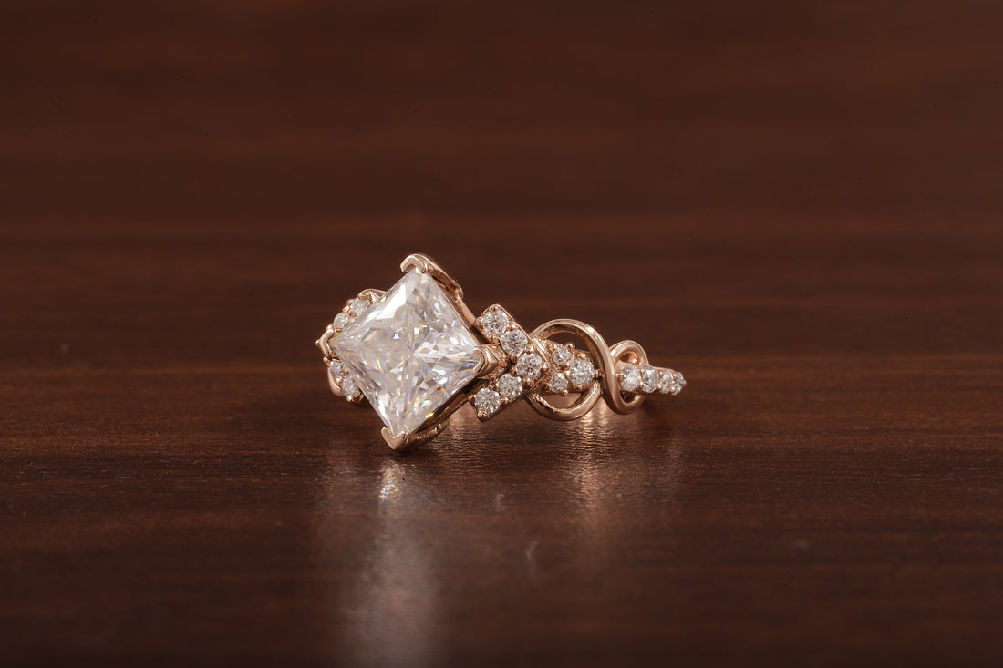 Princess cut Moissanite engagement ring |dainty diamond bridal ring Twist ring