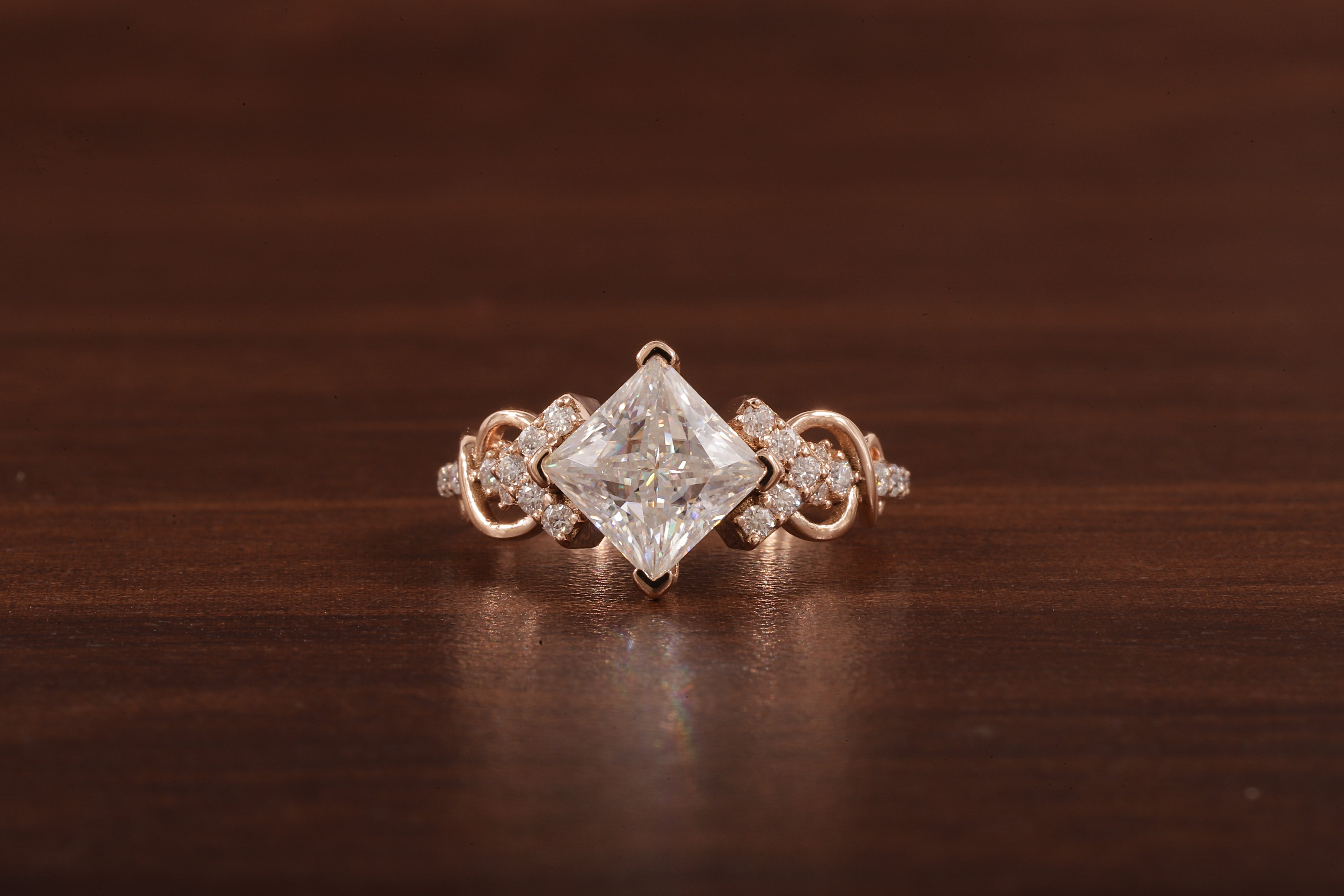Kite Set Princess Cut Lab Diamond Twist Engagement Ring