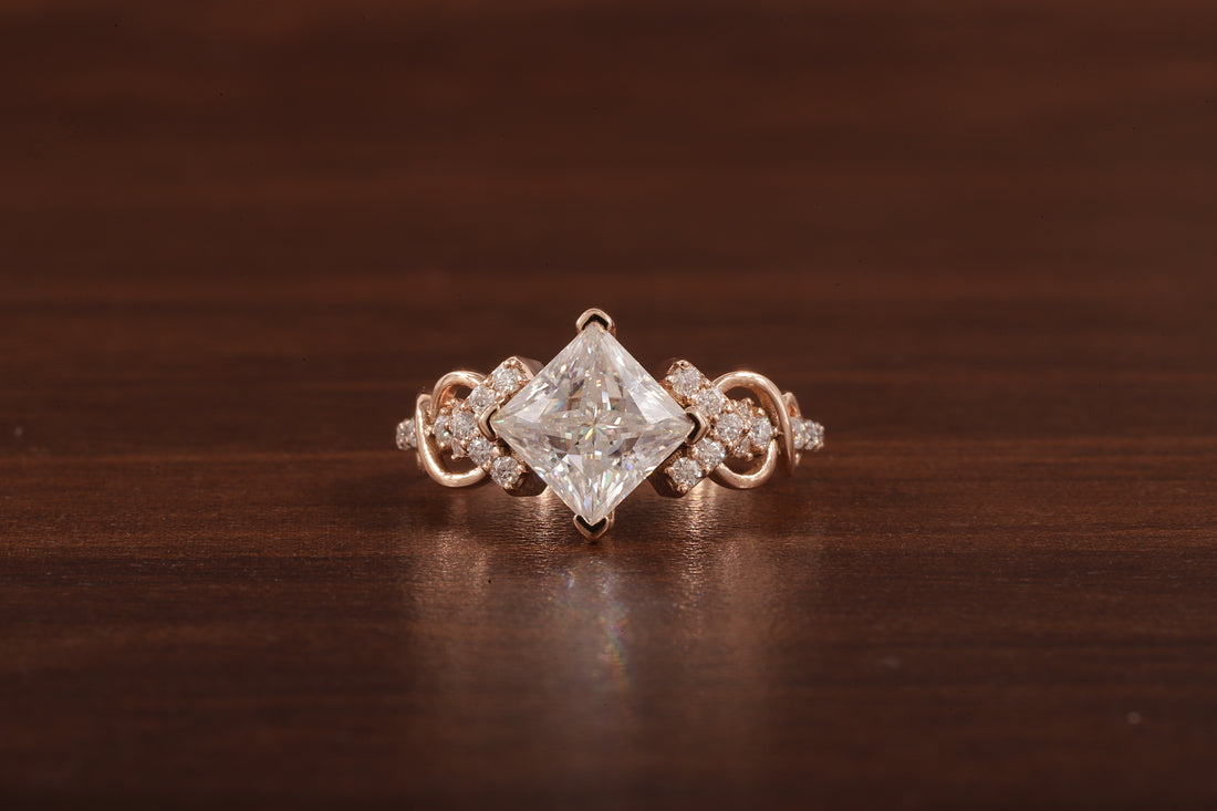 Princess cut Moissanite engagement ring |dainty diamond bridal ring Twist ring