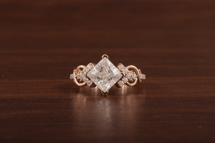 Princess cut Moissanite engagement ring |dainty diamond bridal ring Twist ring