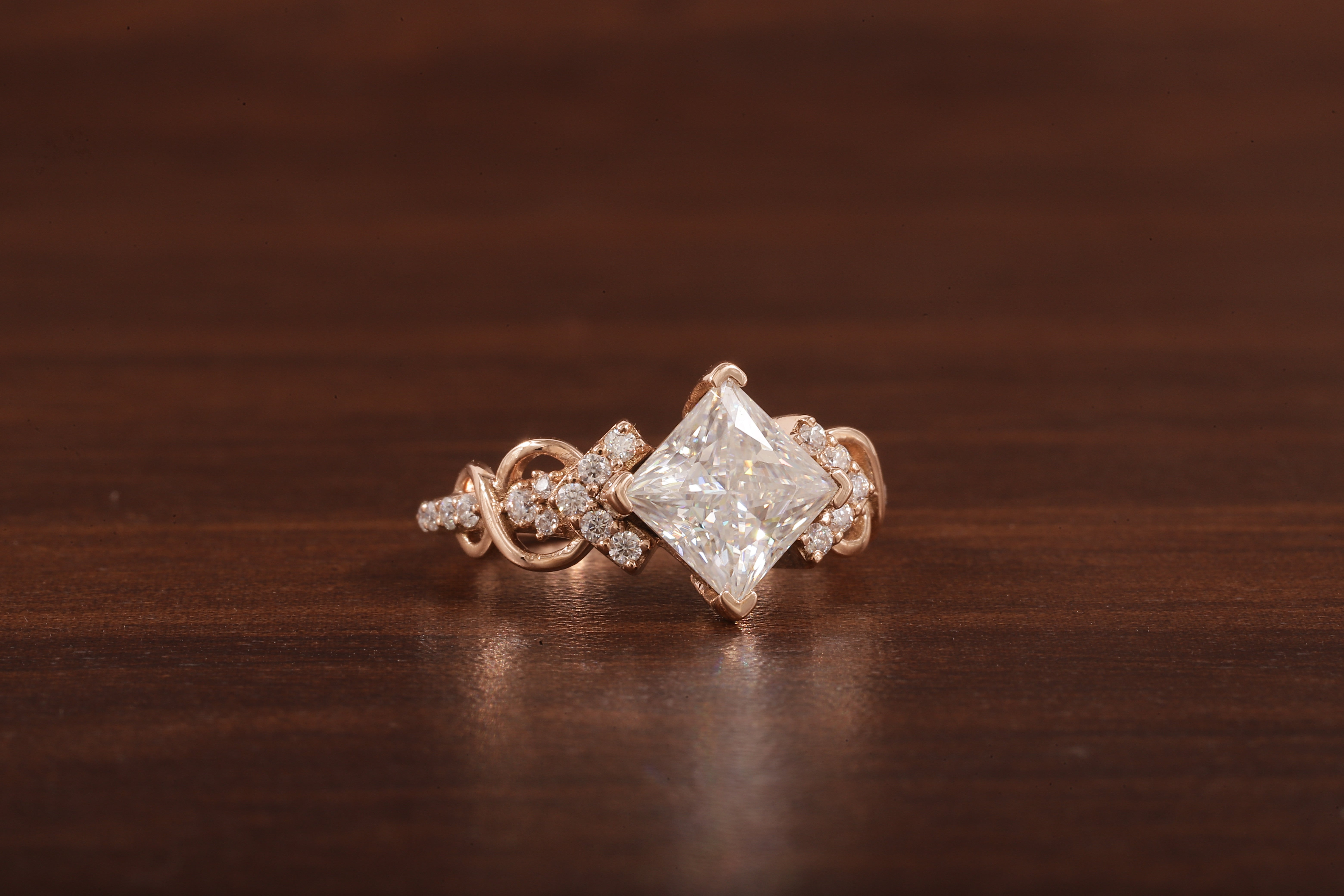Princess cut Moissanite engagement ring |dainty diamond bridal ring Twist ring