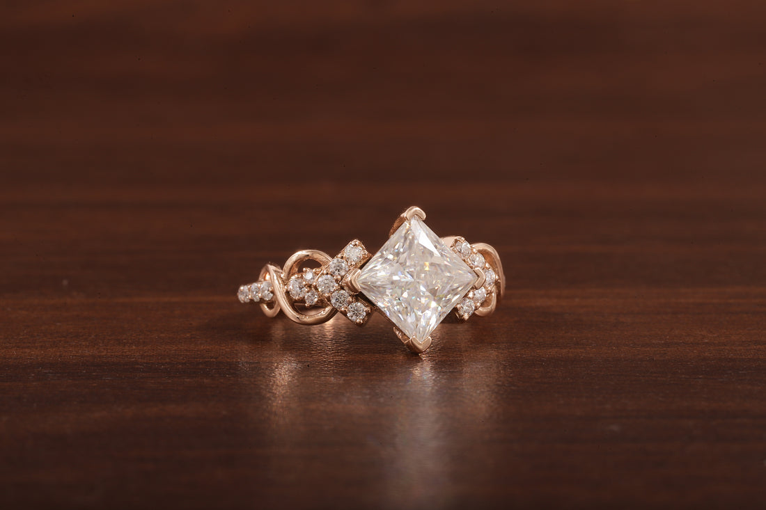 Princess cut Moissanite engagement ring |dainty diamond bridal ring Twist ring