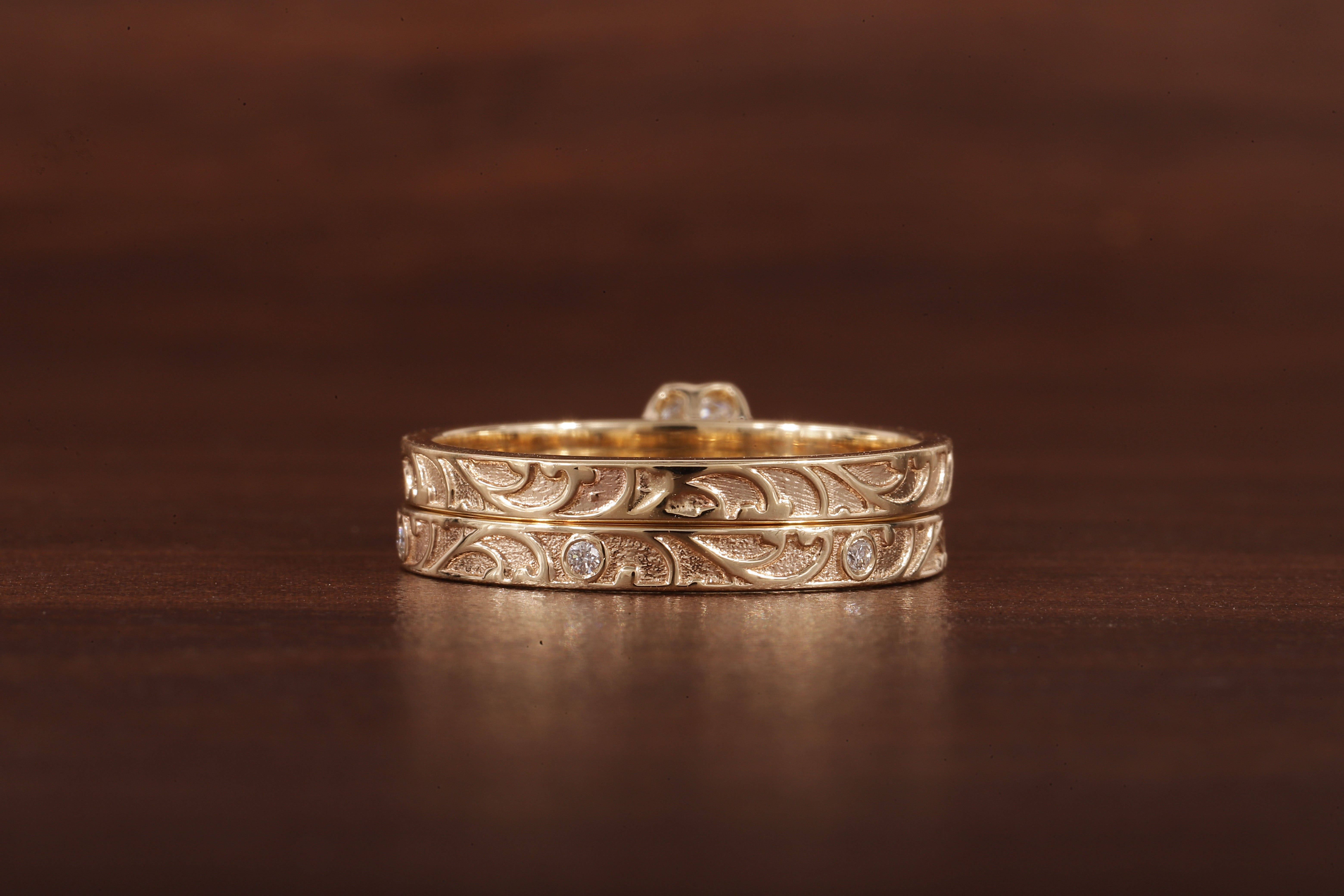 Luxury Round Lab Diamond Engagement Ring Set | Low Profile Designer Gold Band