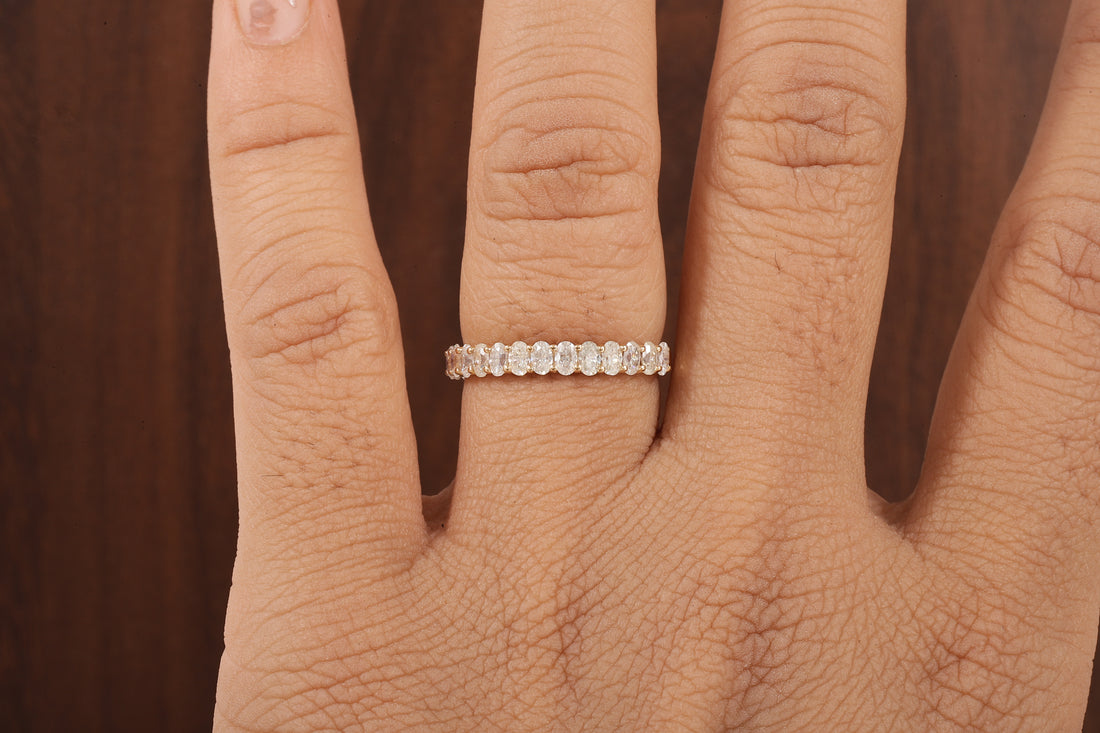 2 X 3 MM Oval Cut Moissanite 3/4 Eternity Band In Various Size/ 14K Gold Moissanite Wedding Band