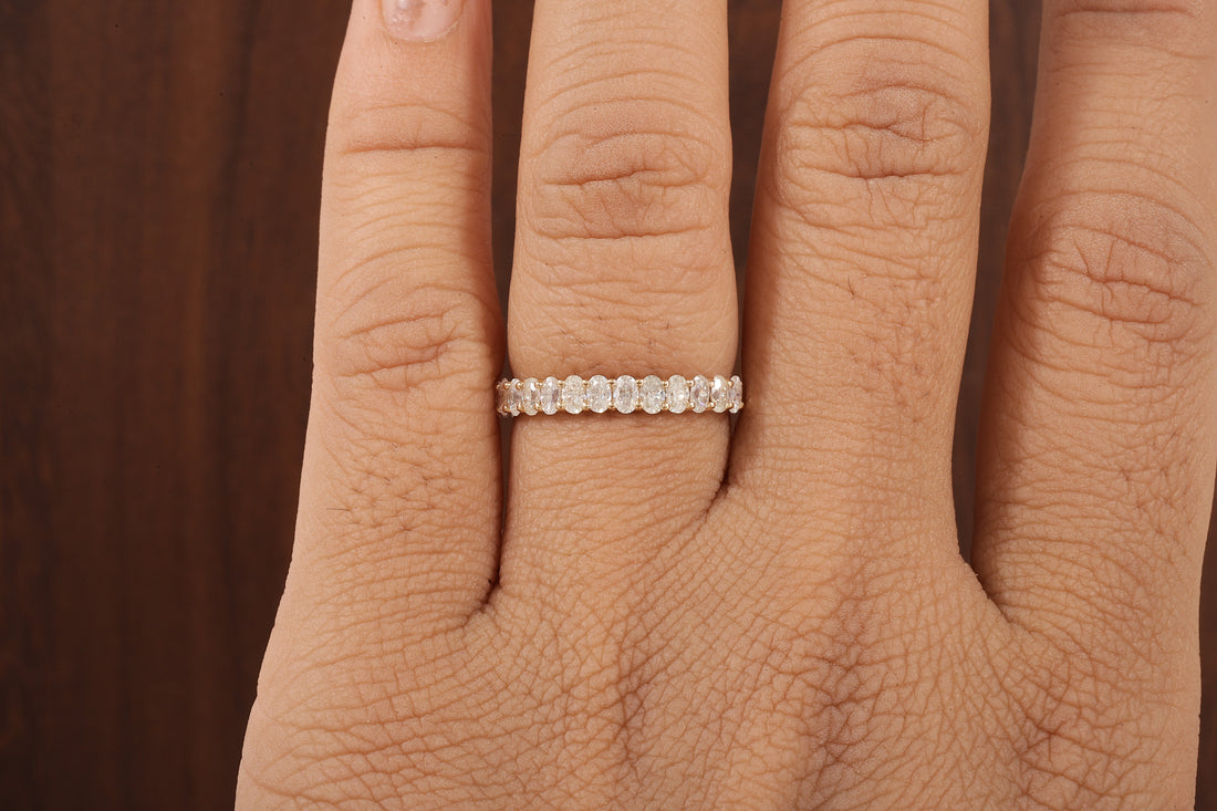 2 X 3 MM Oval Cut Moissanite 3/4 Eternity Band In Various Size/ 14K Gold Moissanite Wedding Band