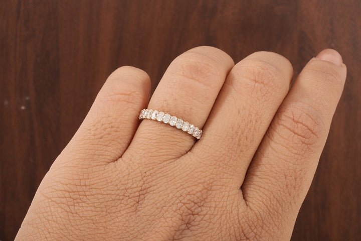 2 X 3 MM Oval Cut Moissanite 3/4 Eternity Band In Various Size/ 14K Gold Moissanite Wedding Band