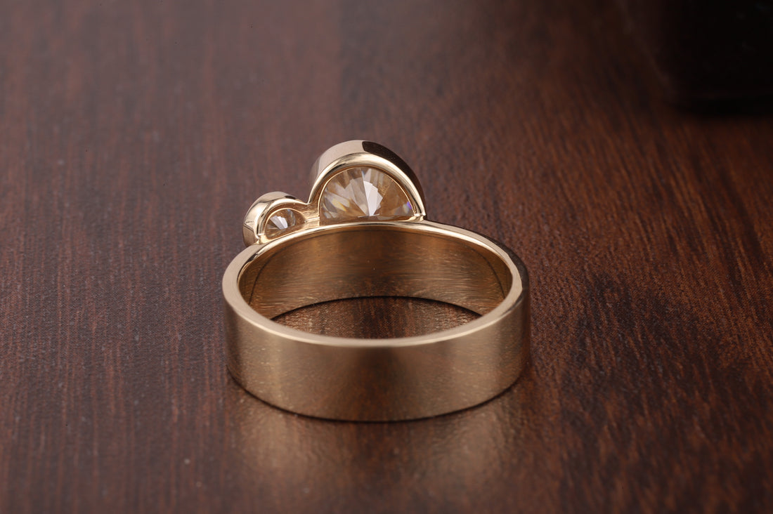 Wide Band Oval and Round Cut Engagement Ring For Women|Bezel Set Wedding Ring