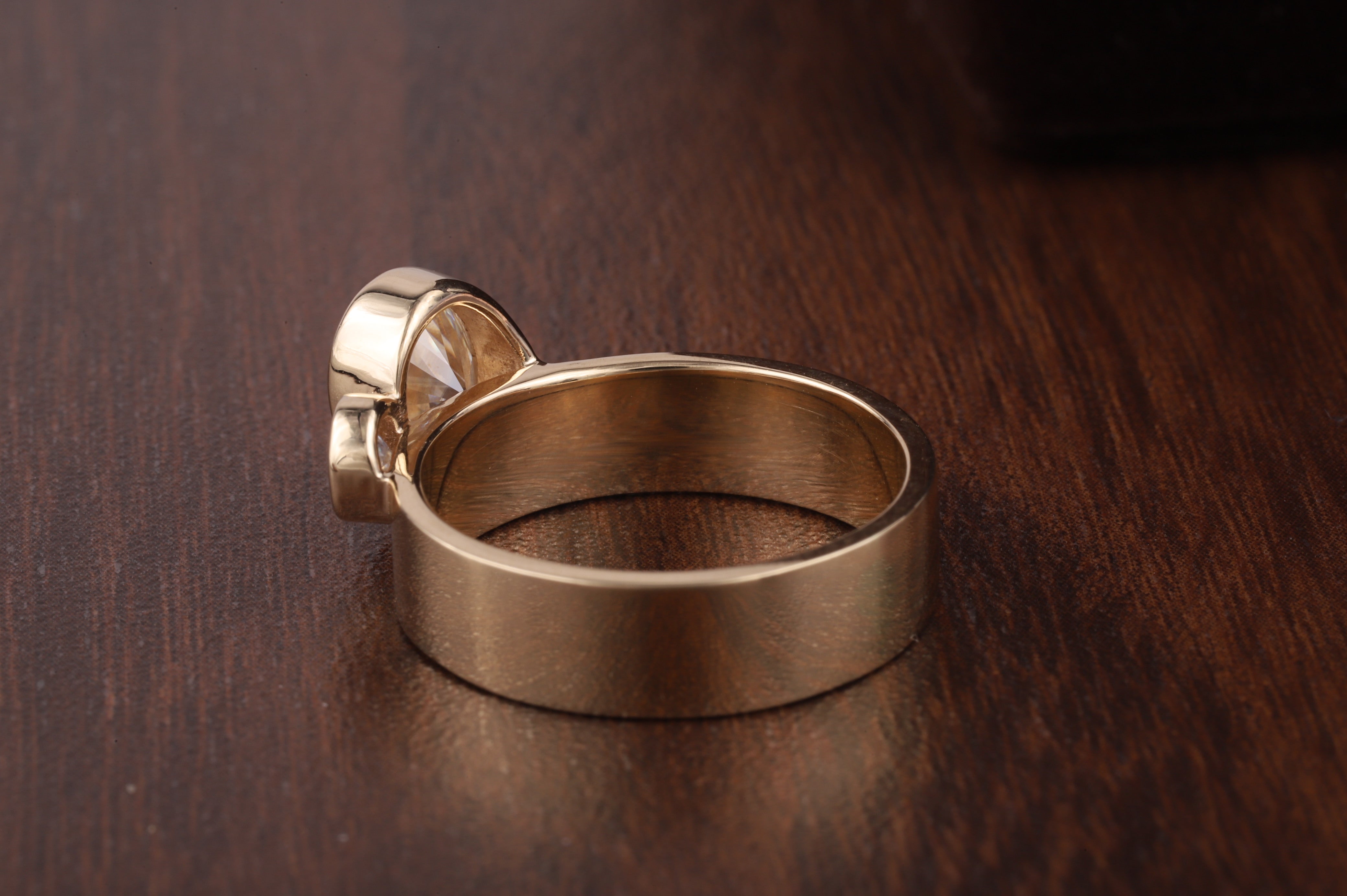 Wide Band Oval and Round Cut Engagement Ring For Women|Bezel Set Wedding Ring