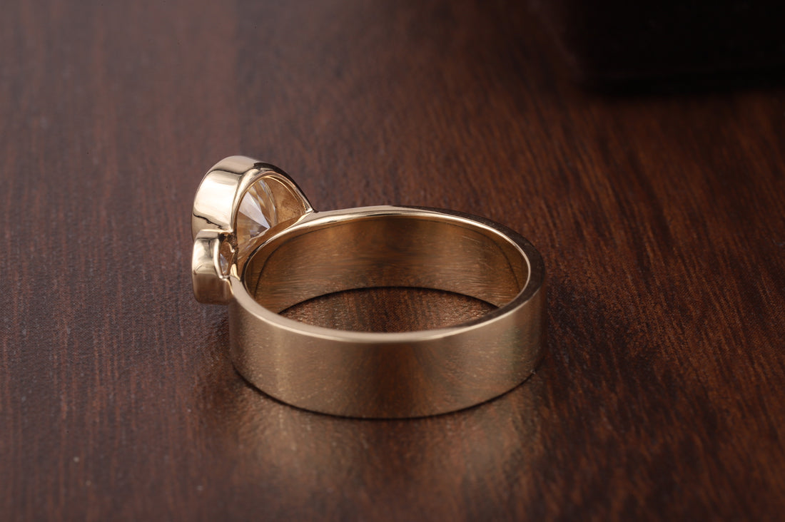 Wide Band Oval and Round Cut Engagement Ring For Women|Bezel Set Wedding Ring
