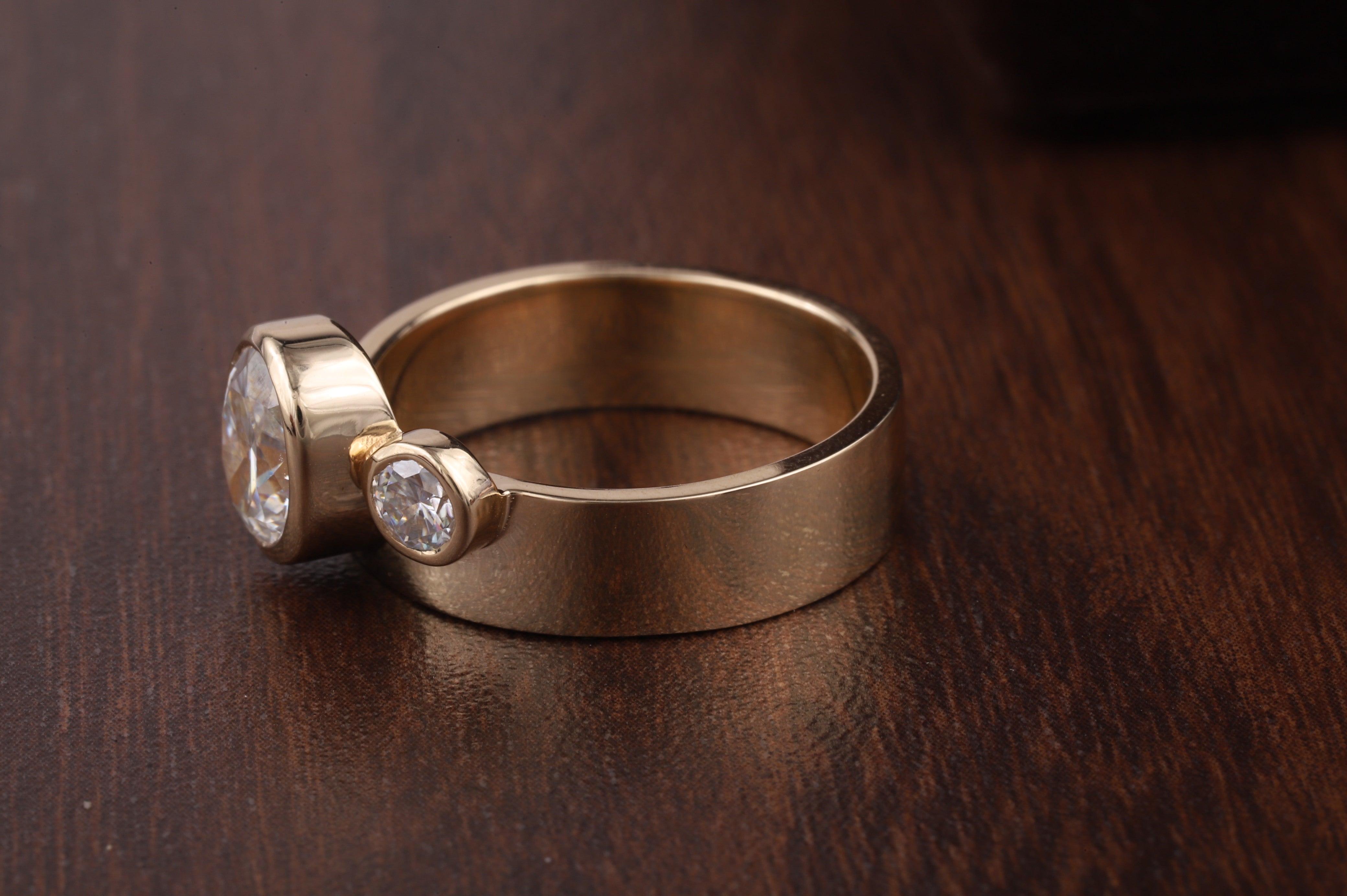 Wide Band Oval and Round Cut Engagement Ring For Women|Bezel Set Wedding Ring