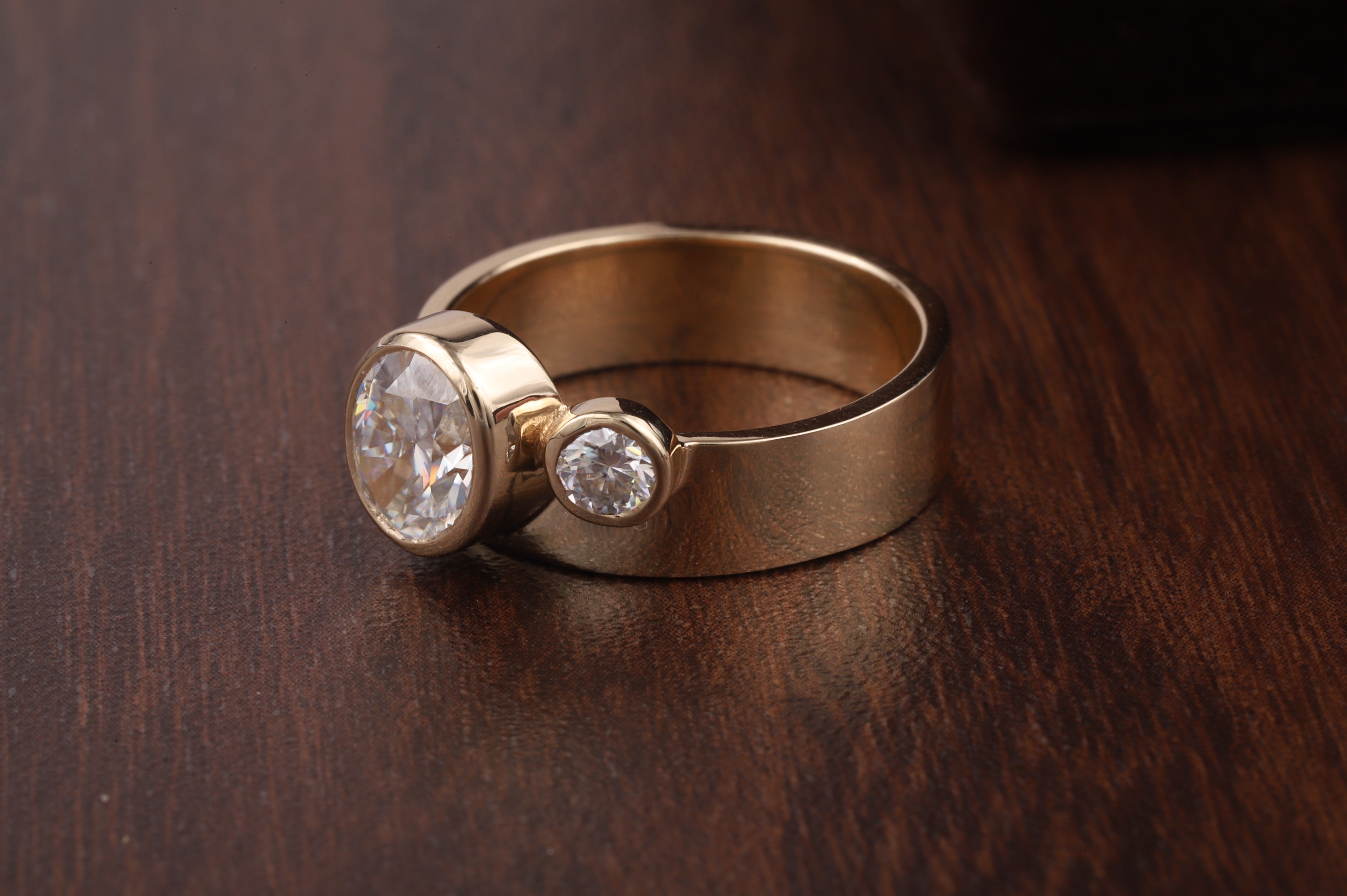 Wide Band Oval and Round Cut Engagement Ring For Women|Bezel Set Wedding Ring