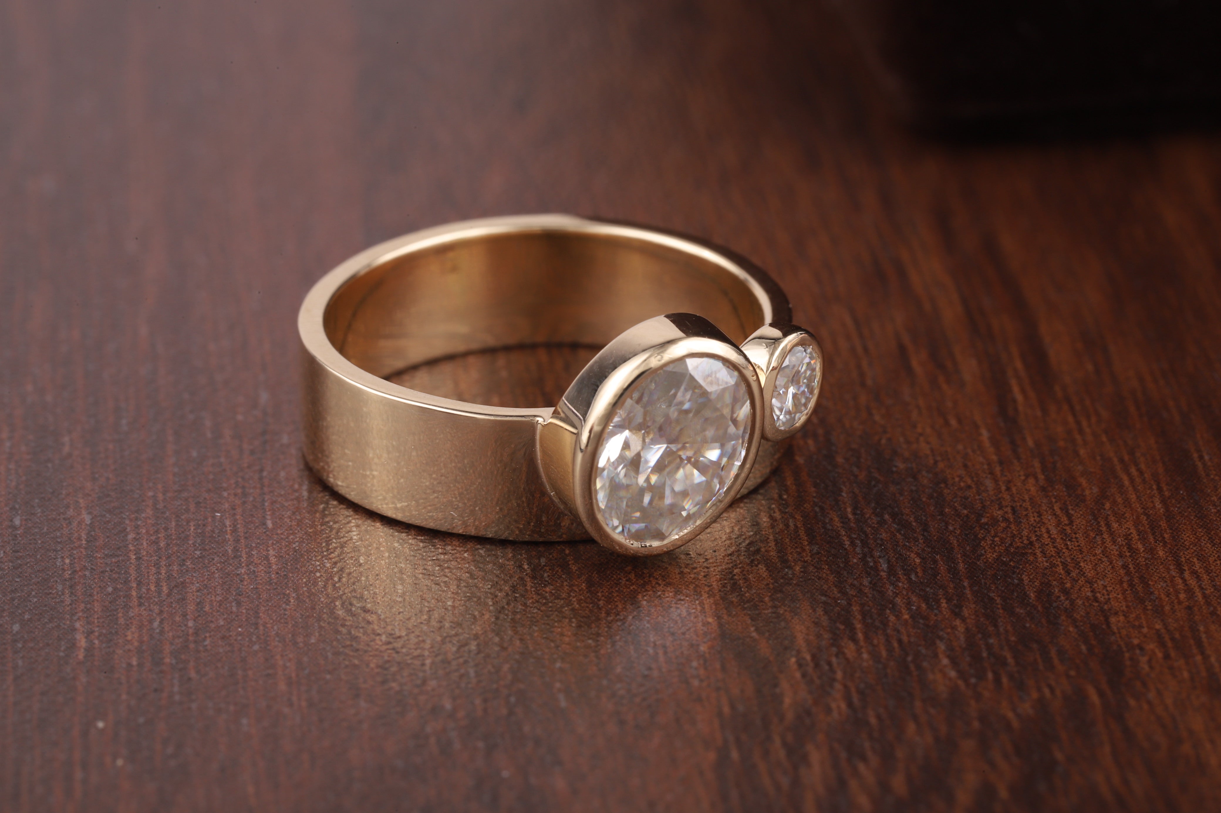 Wide Band Oval and Round Cut Engagement Ring For Women|Bezel Set Wedding Ring