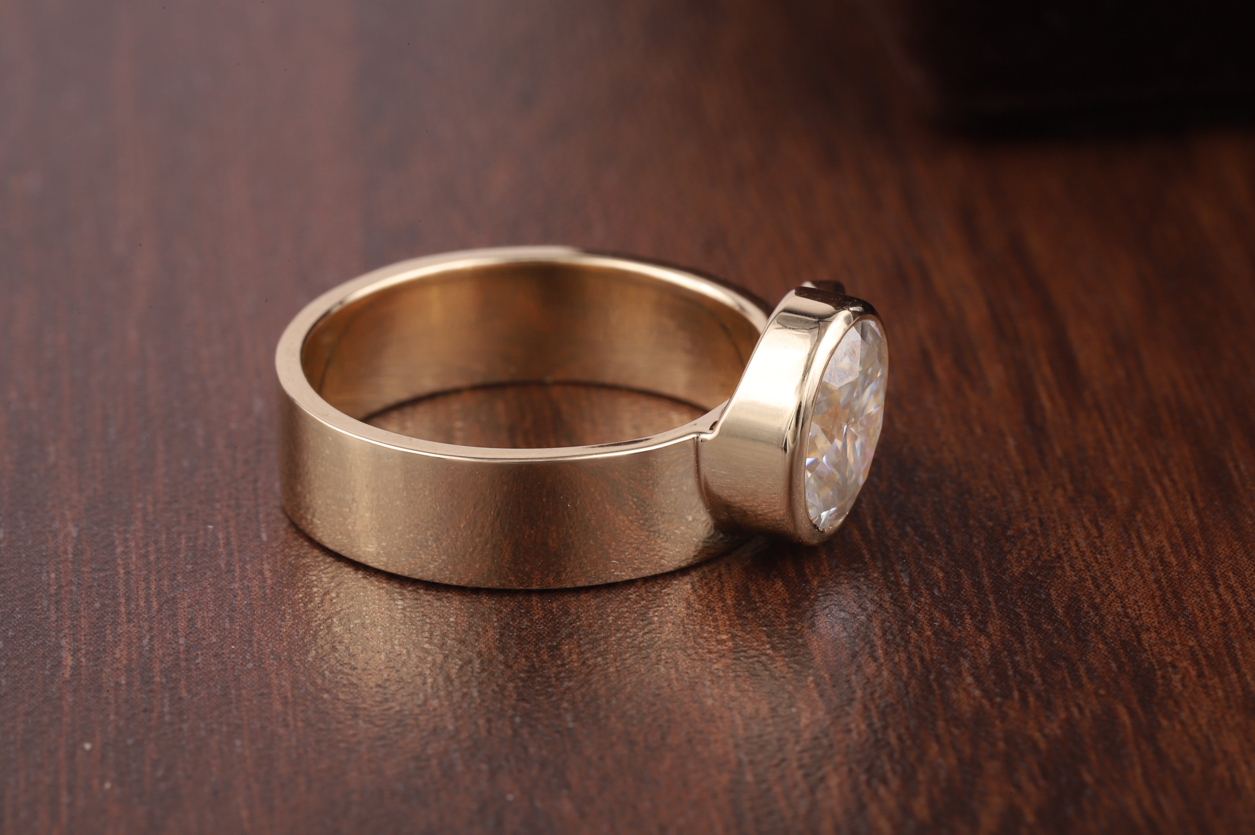 Wide Band Oval and Round Cut Engagement Ring For Women|Bezel Set Wedding Ring