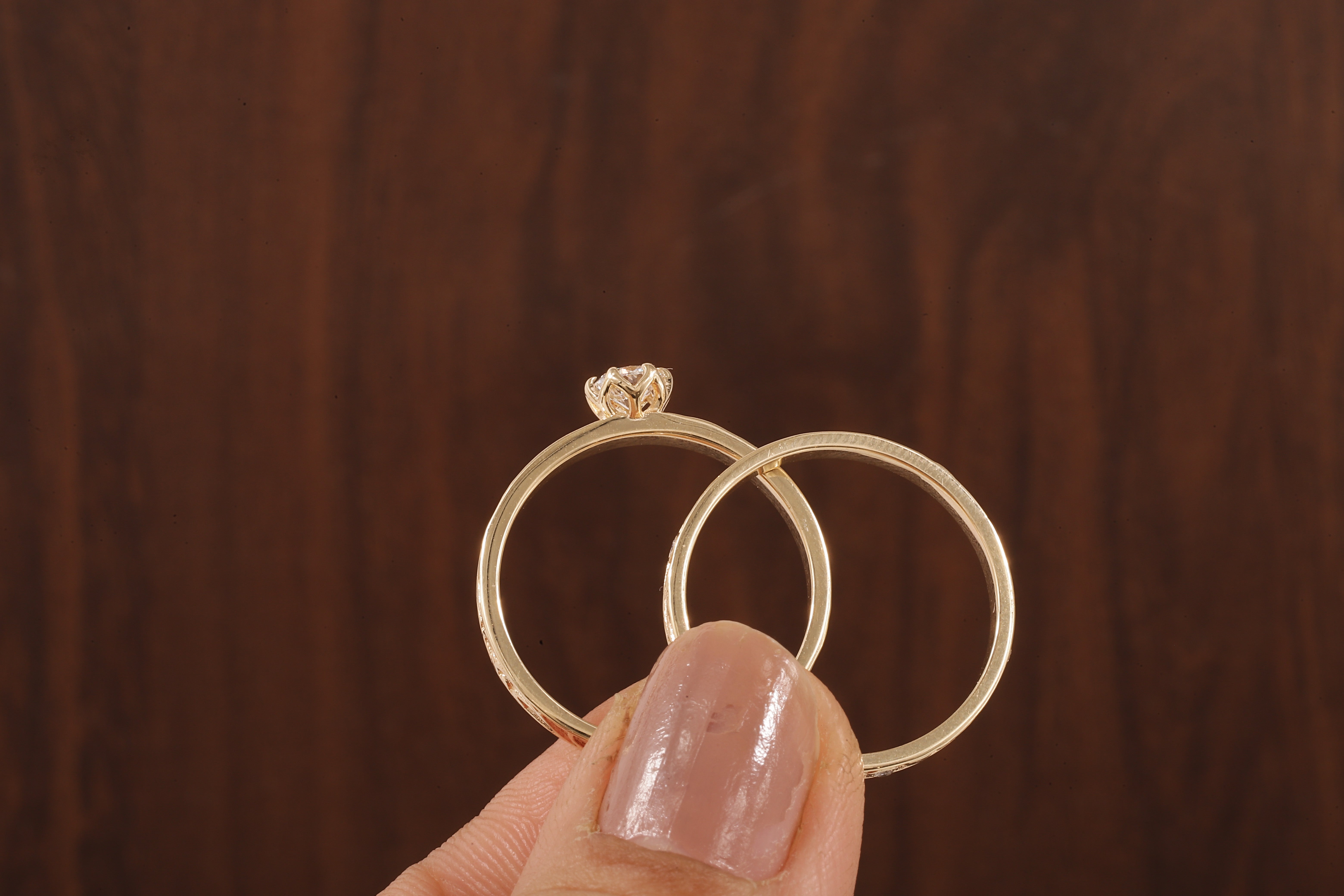 Luxury Round Lab Diamond Engagement Ring Set | Low Profile Designer Gold Band