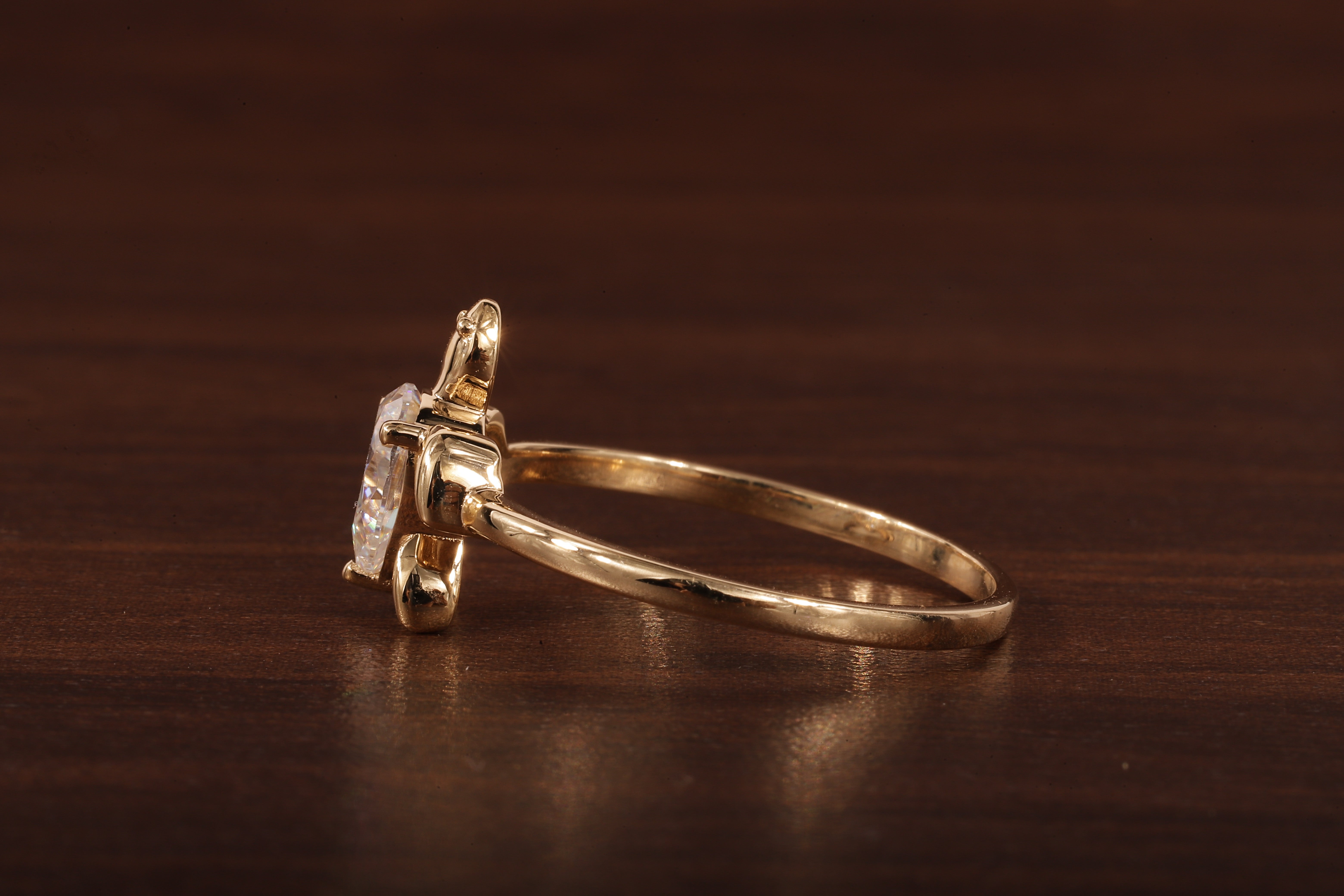 14k Gold Tortoise Ring, Solid Gold Turtle Ring, Dainty Pear Moissanite Ring
