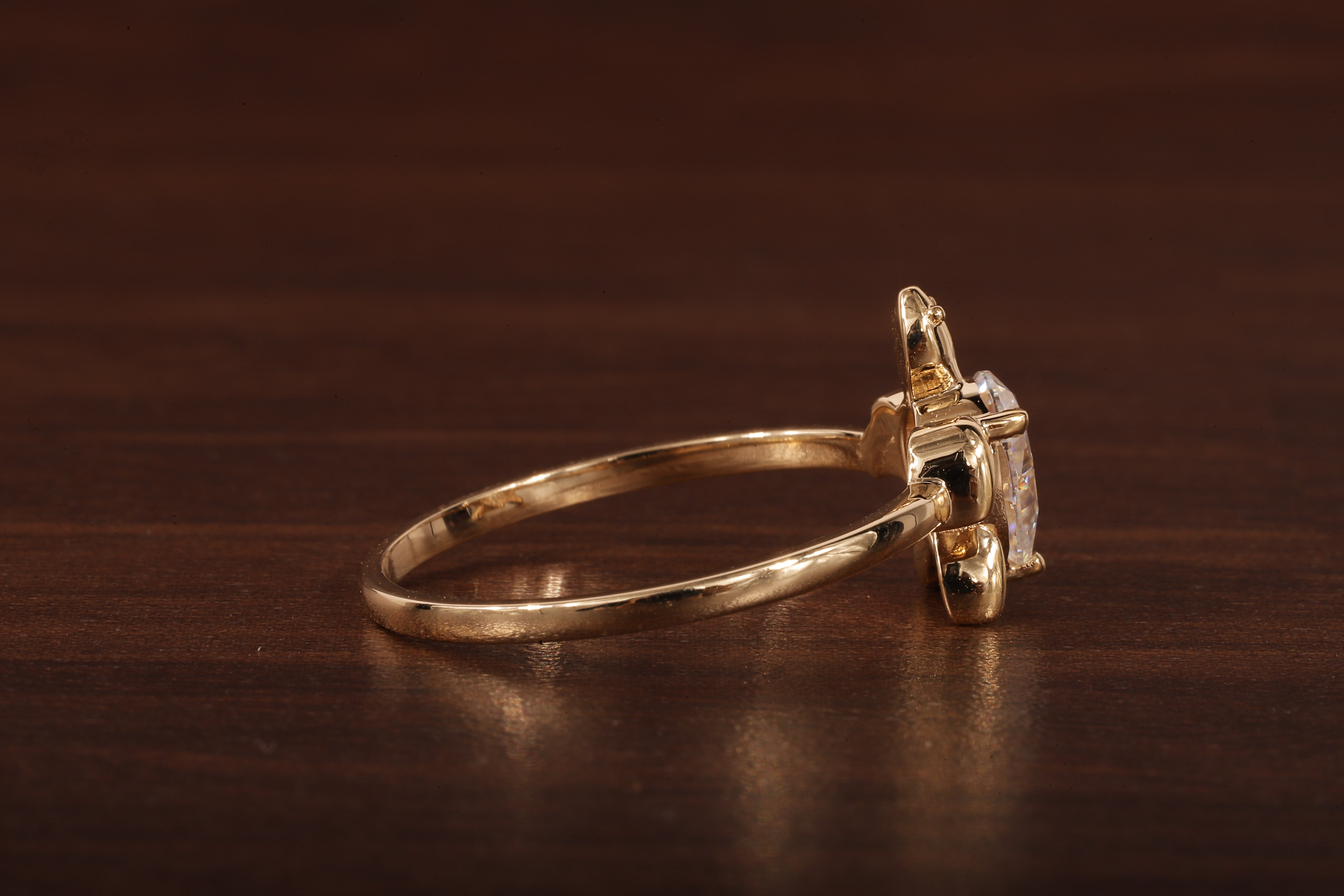 14k Gold Tortoise Ring, Solid Gold Turtle Ring, Dainty Pear Moissanite Ring