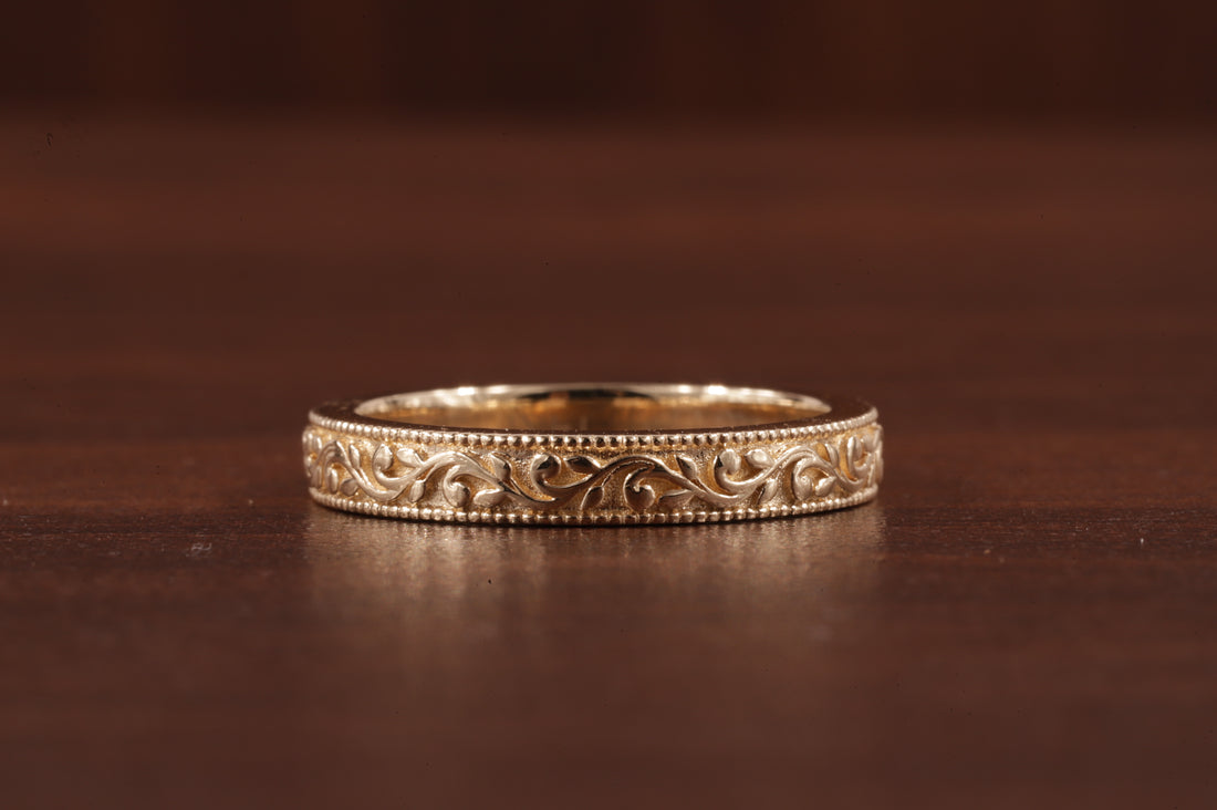 Women’s Vintage Style Wedding Band, Floral Wedding Band