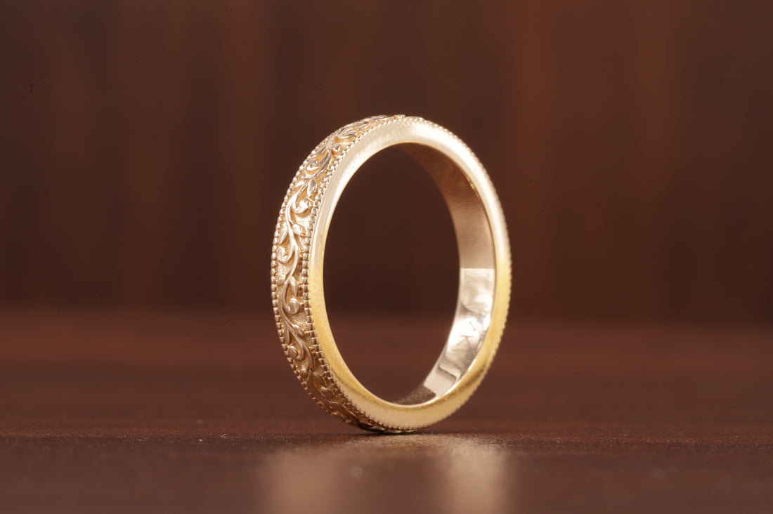 Women’s Vintage Style Wedding Band, Floral Wedding Band