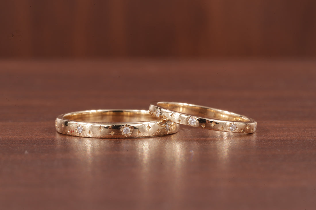 moissanite Starburst Wedding Band Ring, 14k Solid Gold Dainty Star Setting Anniversary Band