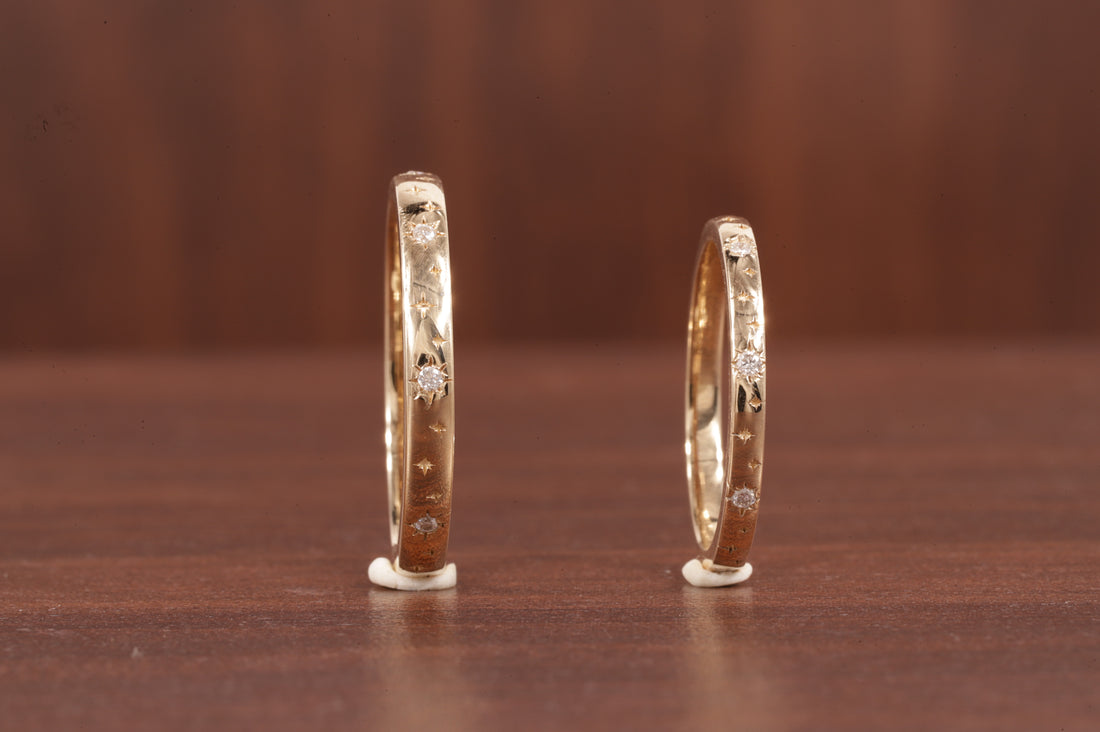 moissanite Starburst Wedding Band Ring, 14k Solid Gold Dainty Star Setting Anniversary Band