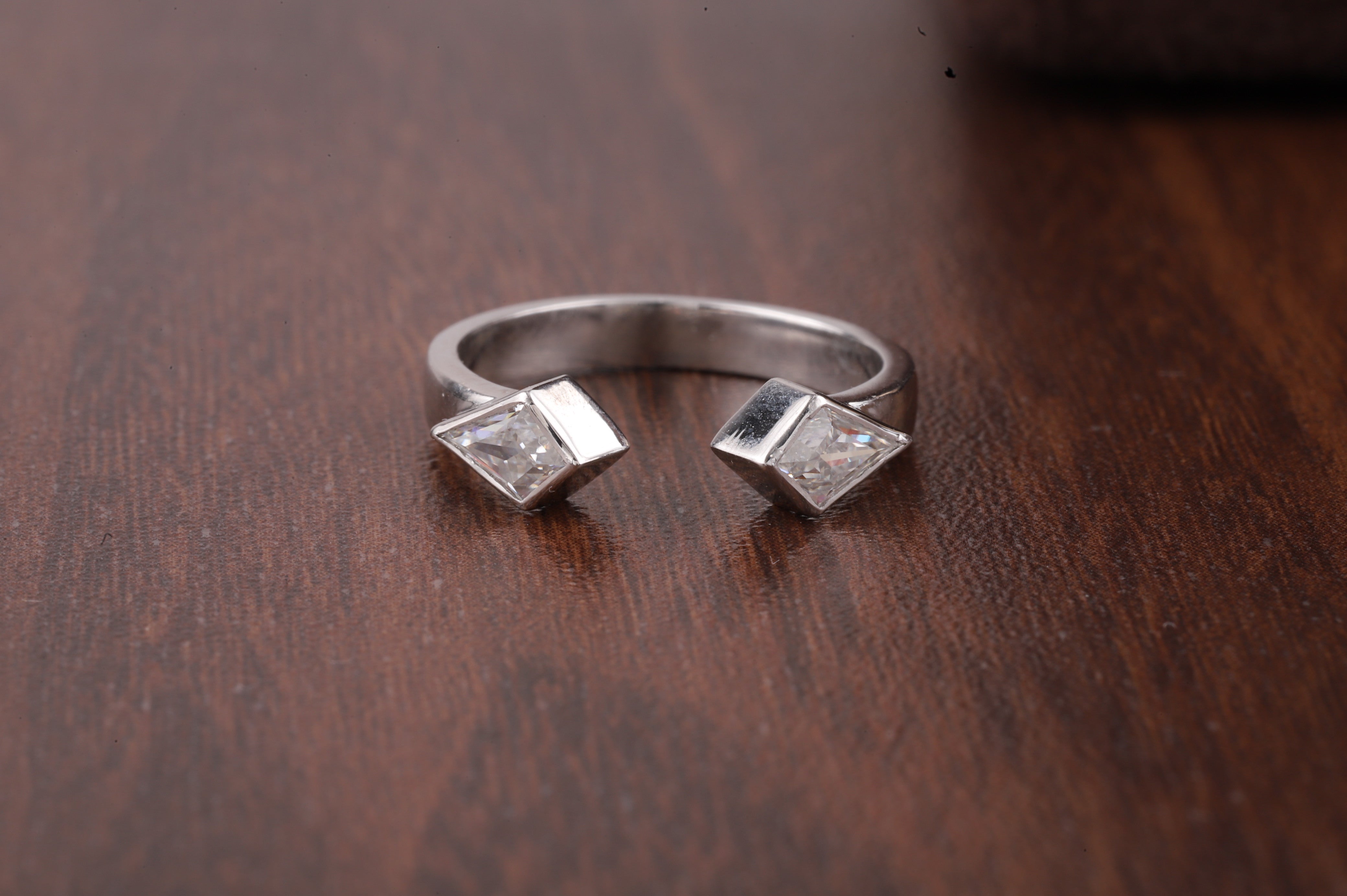 Vintage Kite cut Moissanite ring open wedding band White gold ring Kite cut ring