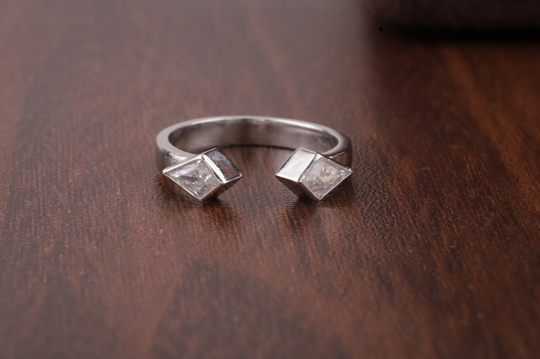 Vintage Kite cut Moissanite ring open wedding band White gold ring Kite cut ring