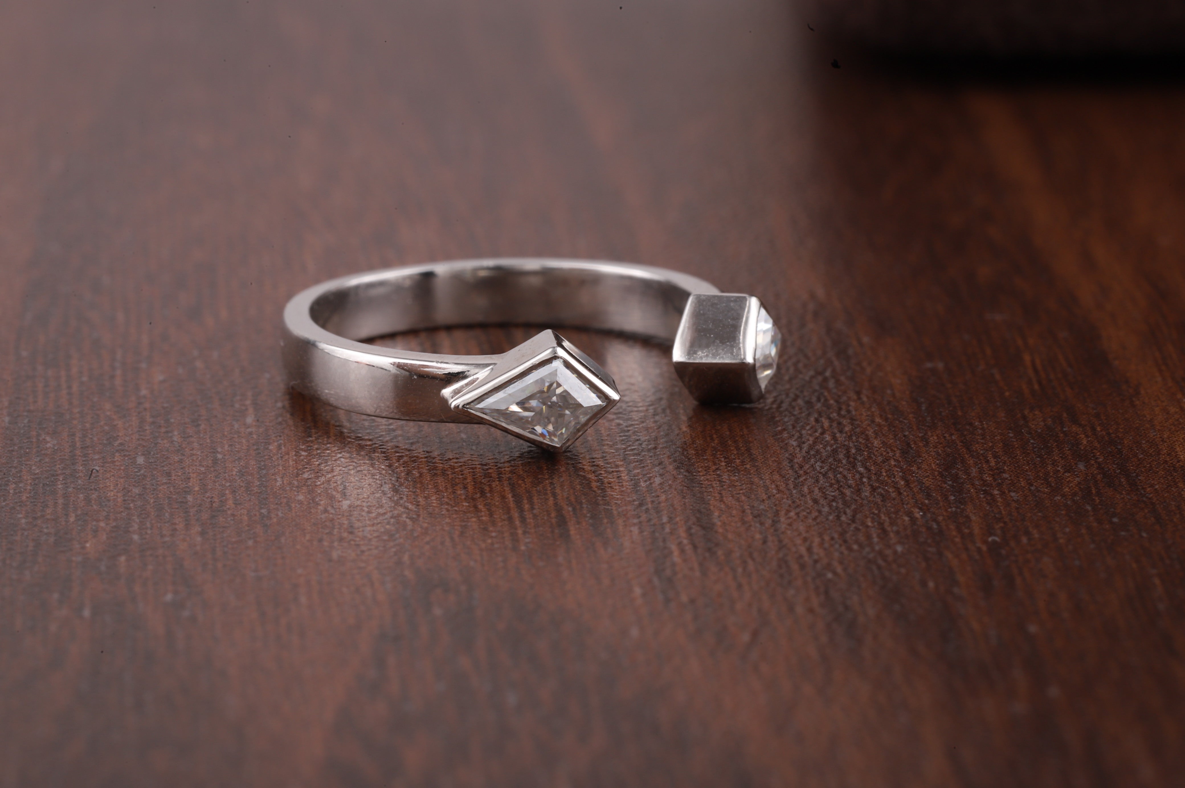 Vintage Kite cut Moissanite ring open wedding band White gold ring Kite cut ring