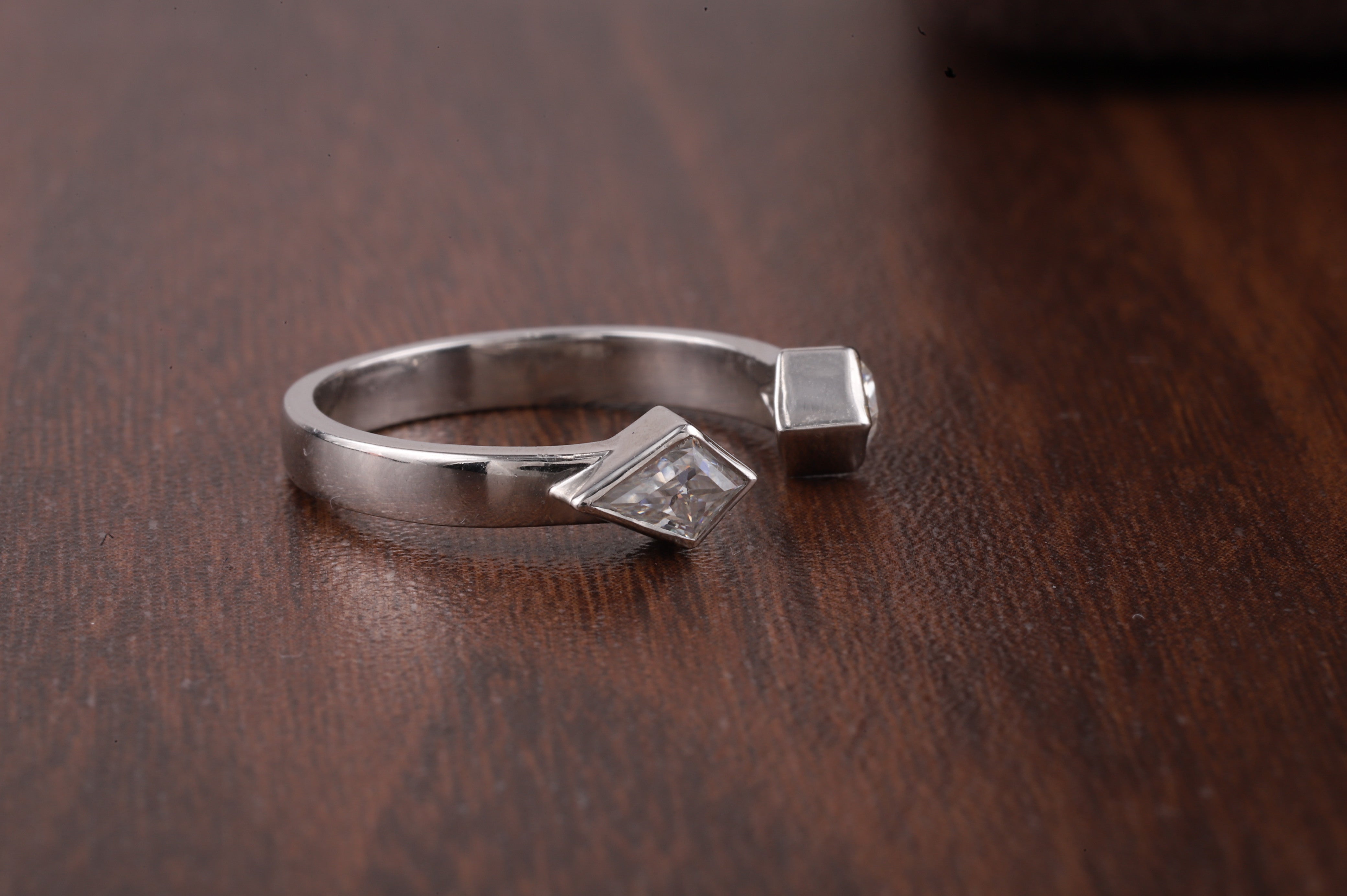Vintage Kite cut Moissanite ring open wedding band White gold ring Kite cut ring