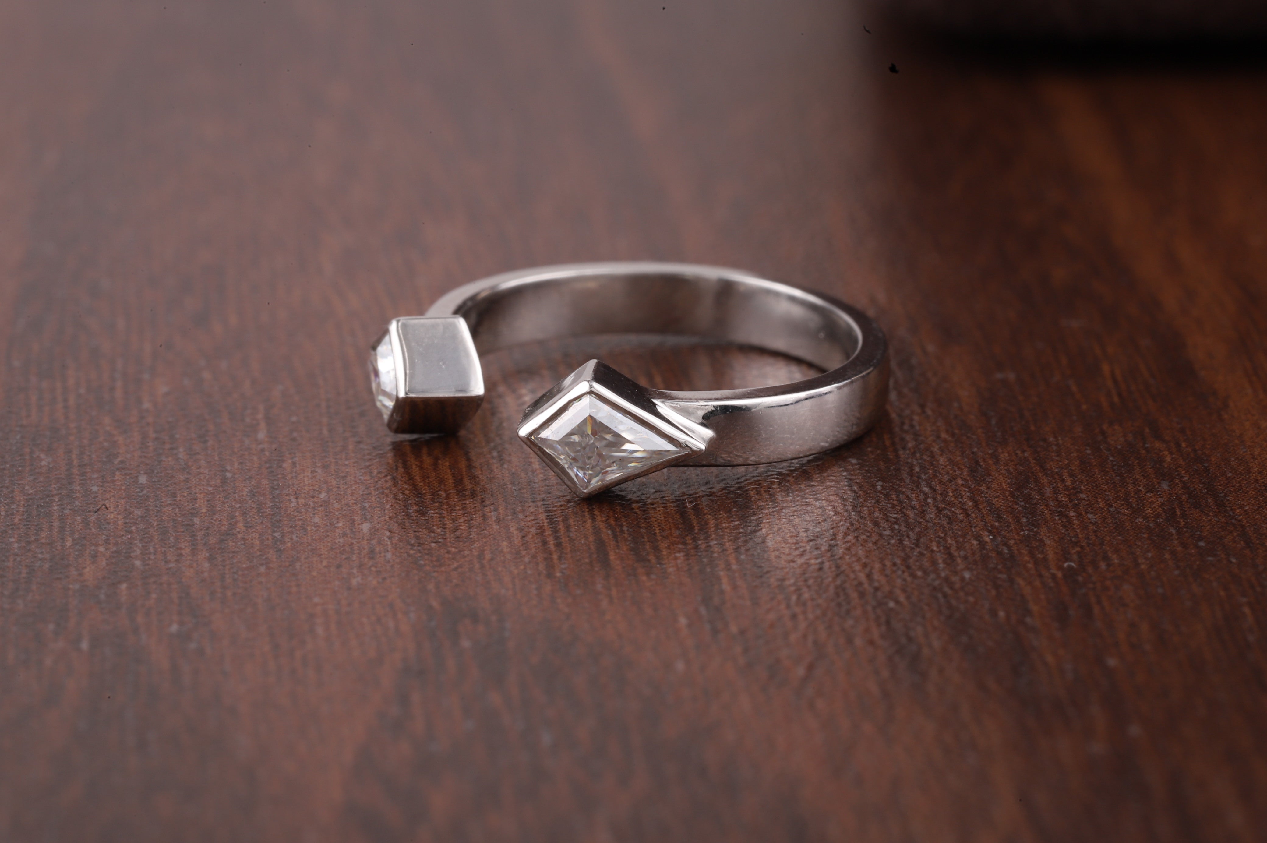 Vintage Kite cut Moissanite ring open wedding band White gold ring Kite cut ring