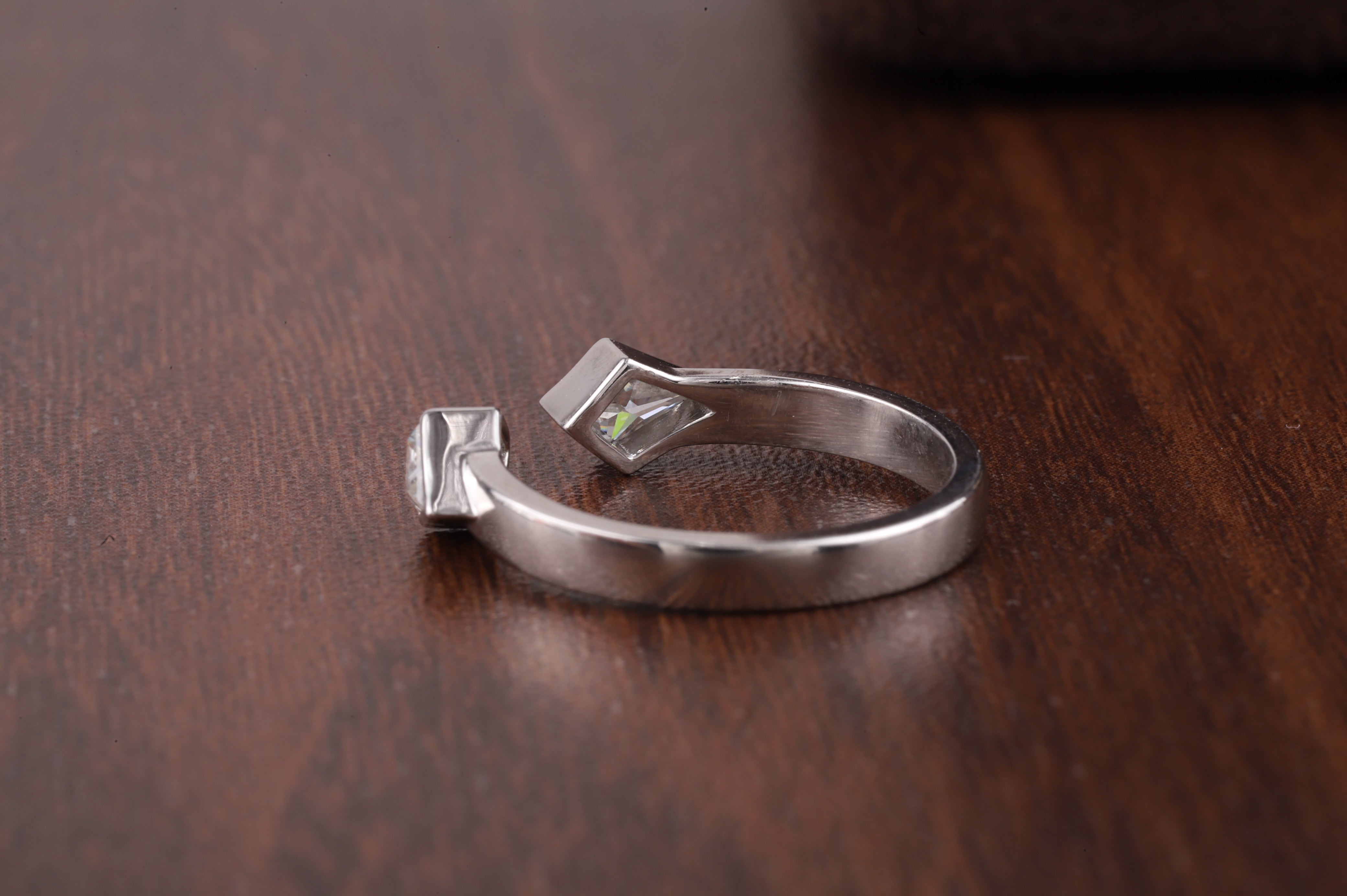 Vintage Kite cut Moissanite ring open wedding band White gold ring Kite cut ring