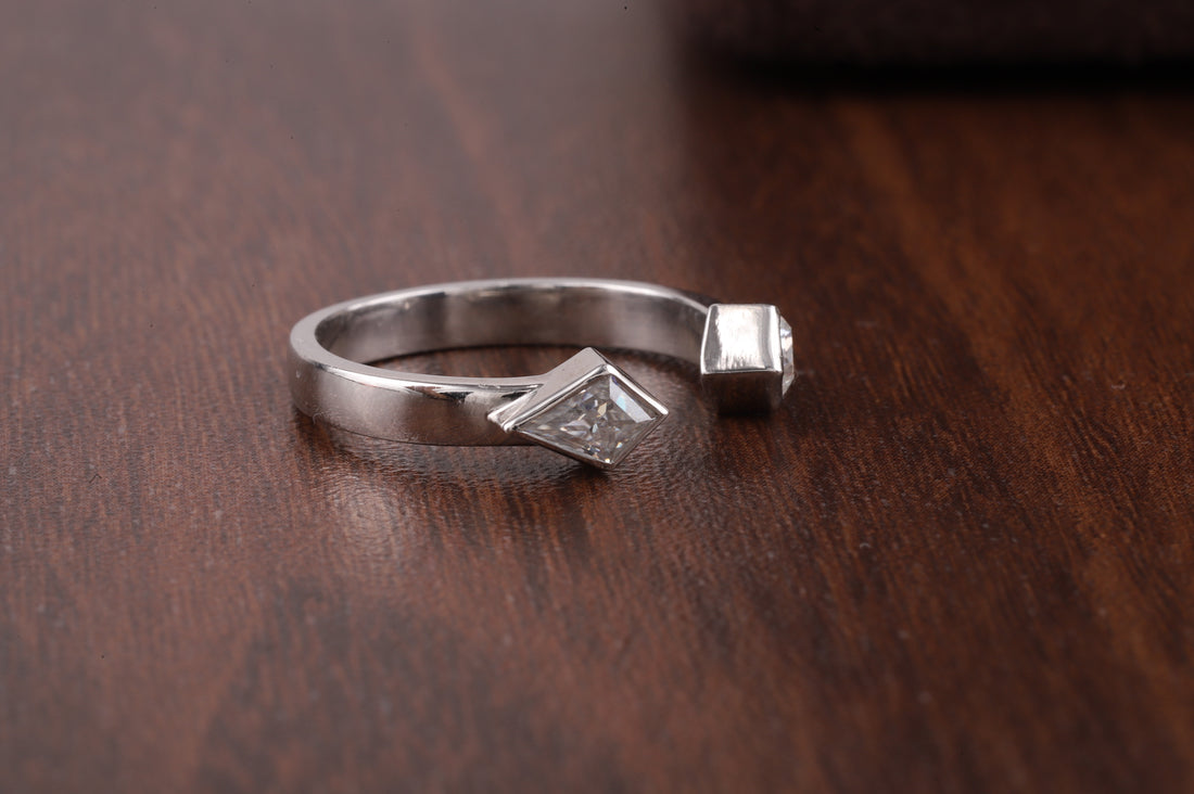 Vintage Kite cut Moissanite ring open wedding band White gold ring Kite cut ring